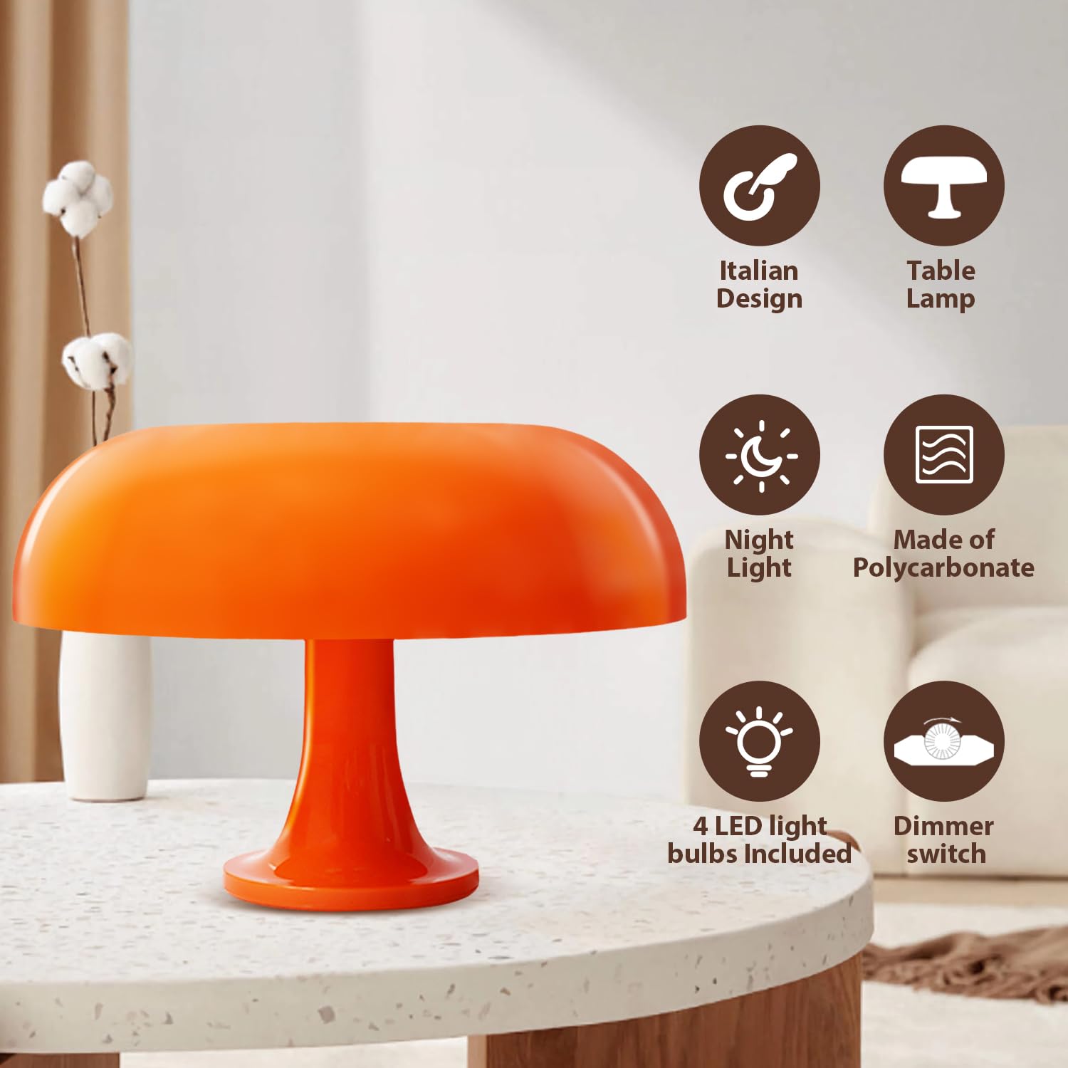 Hüga Collective Huga Collective Mandarin Dream Dimmable Mushroom Lamp | Vintage Retro Mushroom Table Lamp For Ambient Lighting