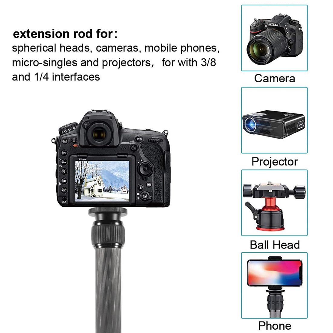 Dekeenstar Tripod Extension Tube Extender 22Mm Carbon Fiber 2 Section Center Column Extension Rod Compatible With Zhiyun Feiyutech Hohem Handheld Gimbals Tripods Ballhead Max Load 10Kg