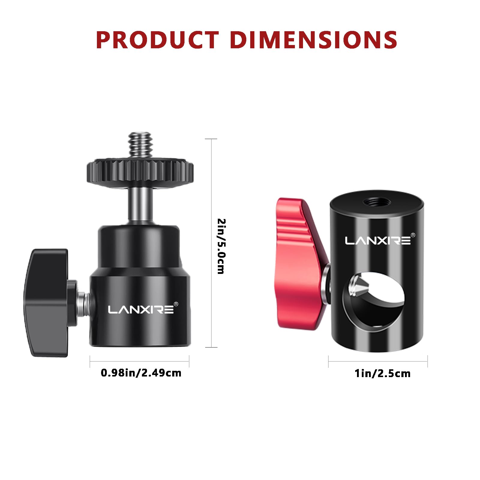 Lanxire Mini Ball Head Light Stand Mount Adapter With 1/4" Screw For Camera, Monitor & Ring Light, Quickly Converts For Flat Head Stands, Boom Arms, And C Stands