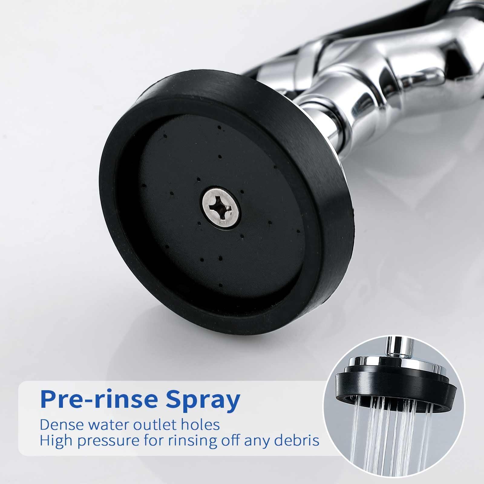 Keipan Commercial Kitchen Wall Mounted Faucet 8 "Center Wall Mounted Kitchen Sink Faucet With 8" Swinging Nozzle 20 "High Stall Sink Faucet For 1 Or 2 Stall Kitchen Sinks With Drop Down Sprayer