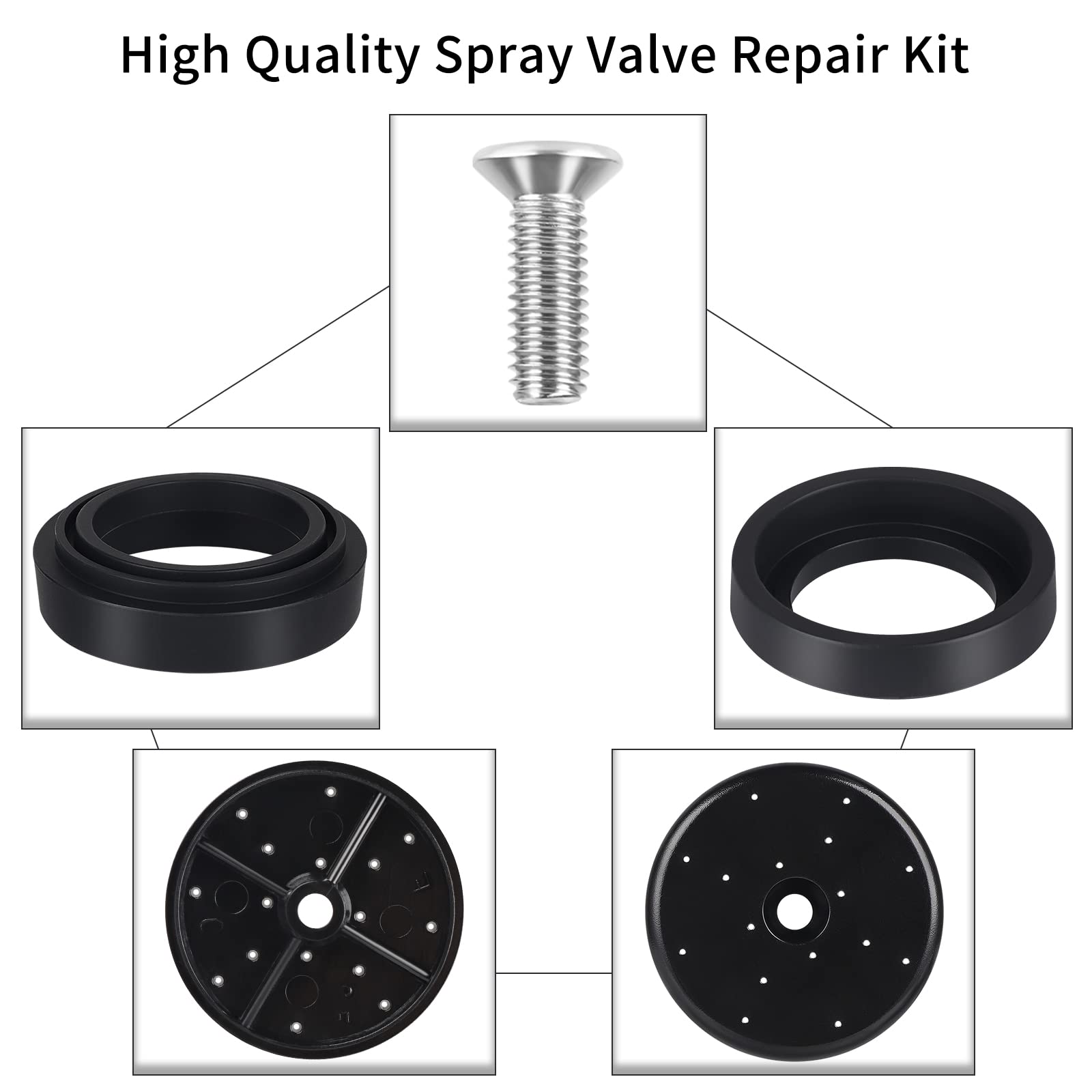Kanoney Pre-Rinse Spray Valve Repair Kit 1.42 Gpm For All Commercial Sink Kitchen Faucet Dish Sprayer, Bumper And 3 Pcs Spray Face & Screw Replacement Part, Black