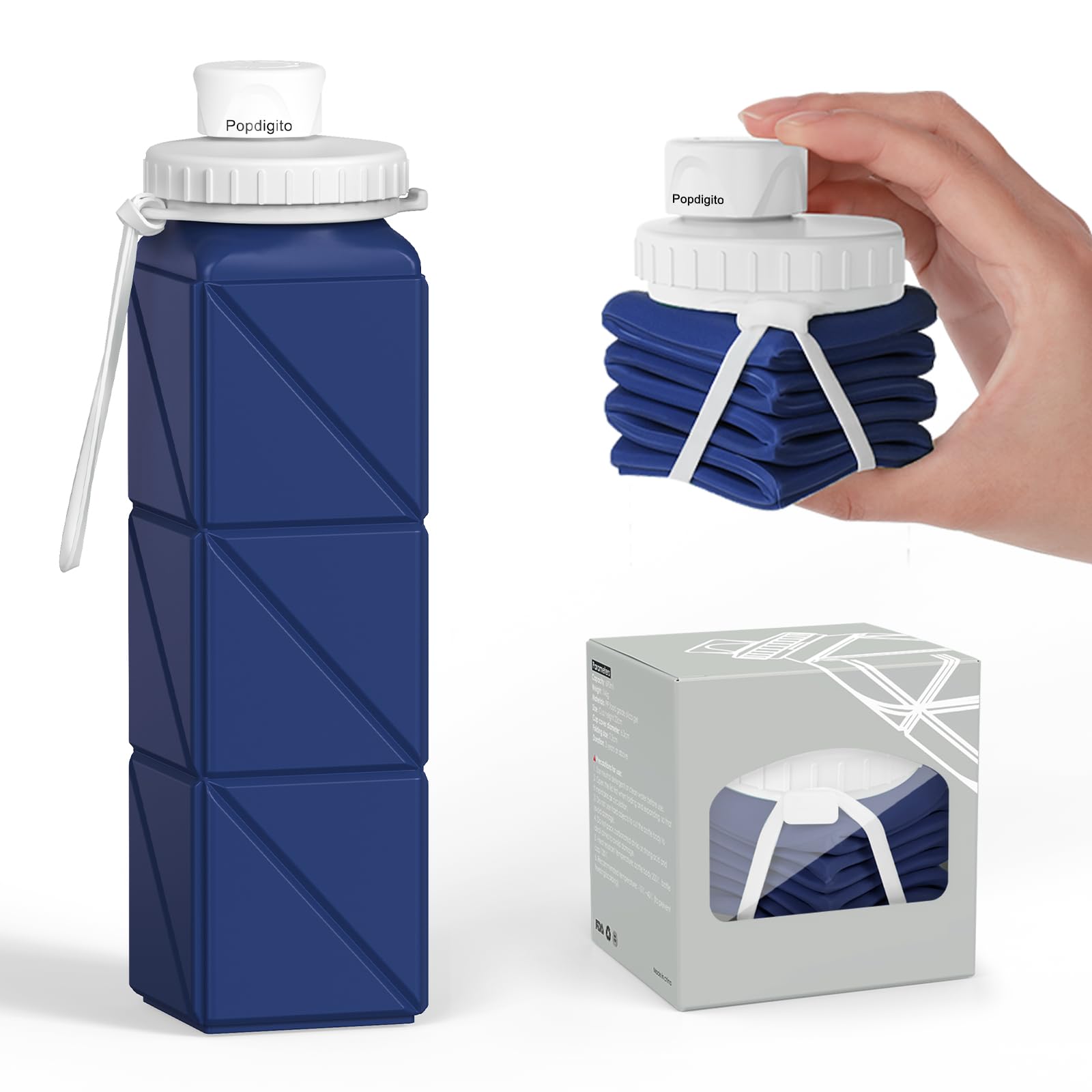 3 Pack Collapsible Water Bottles,Silicone Foldable Portable Water Bottle 20.6Oz, Lightweight