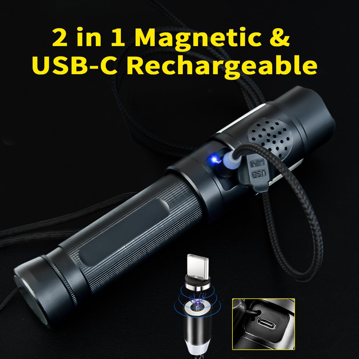 Aulite Electronic Whistle Wand Flashlight For Traffic,Training Usb C & Magnetic Rechargeable,Cob Light,Magnets Base
