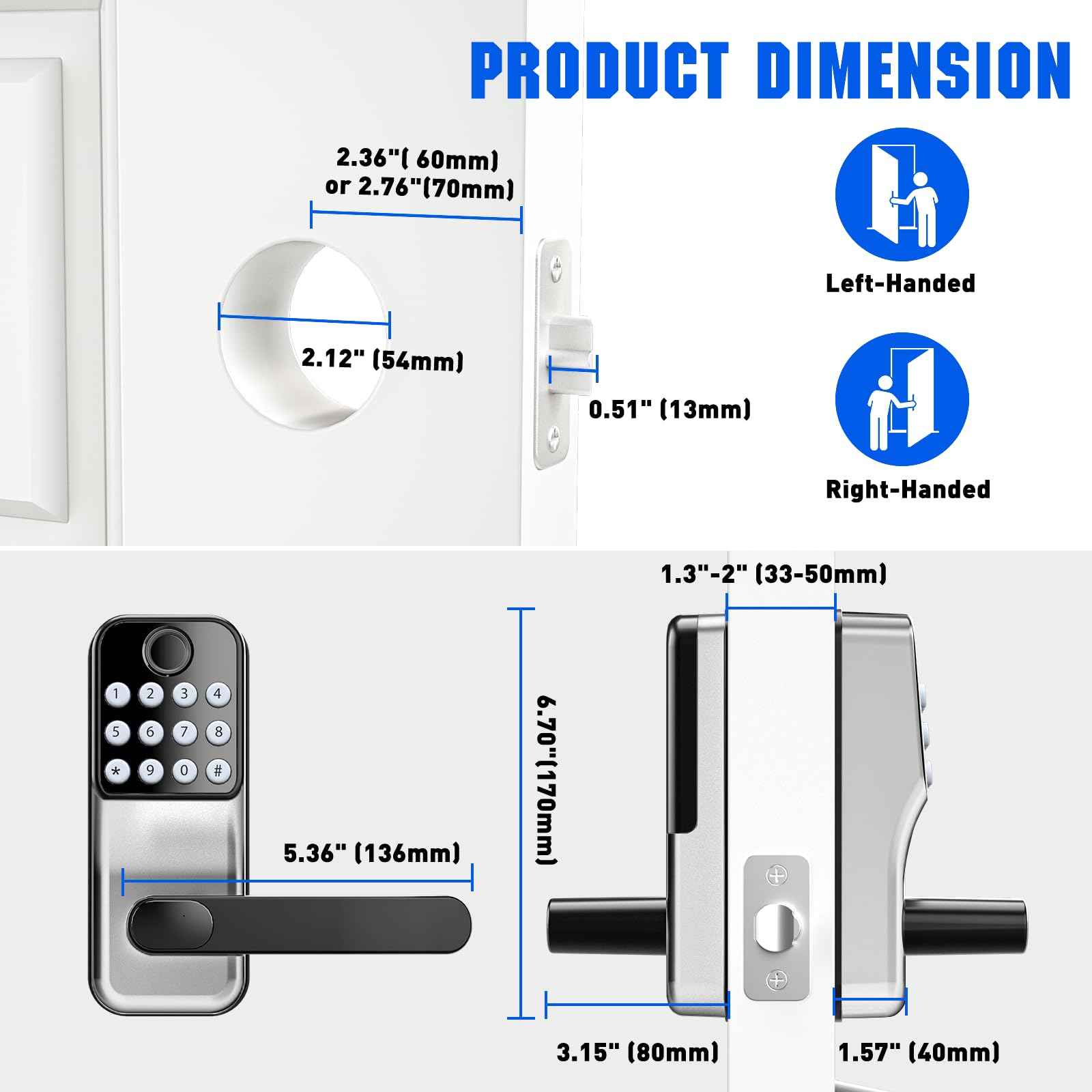 Olumat Smart Lock For Front Door: Keyless Entry Door Lock, Smart Keypad Lock With Handle, Fingerprint Lock With App, Digital Lock With Handle, For Garage, Home, Office