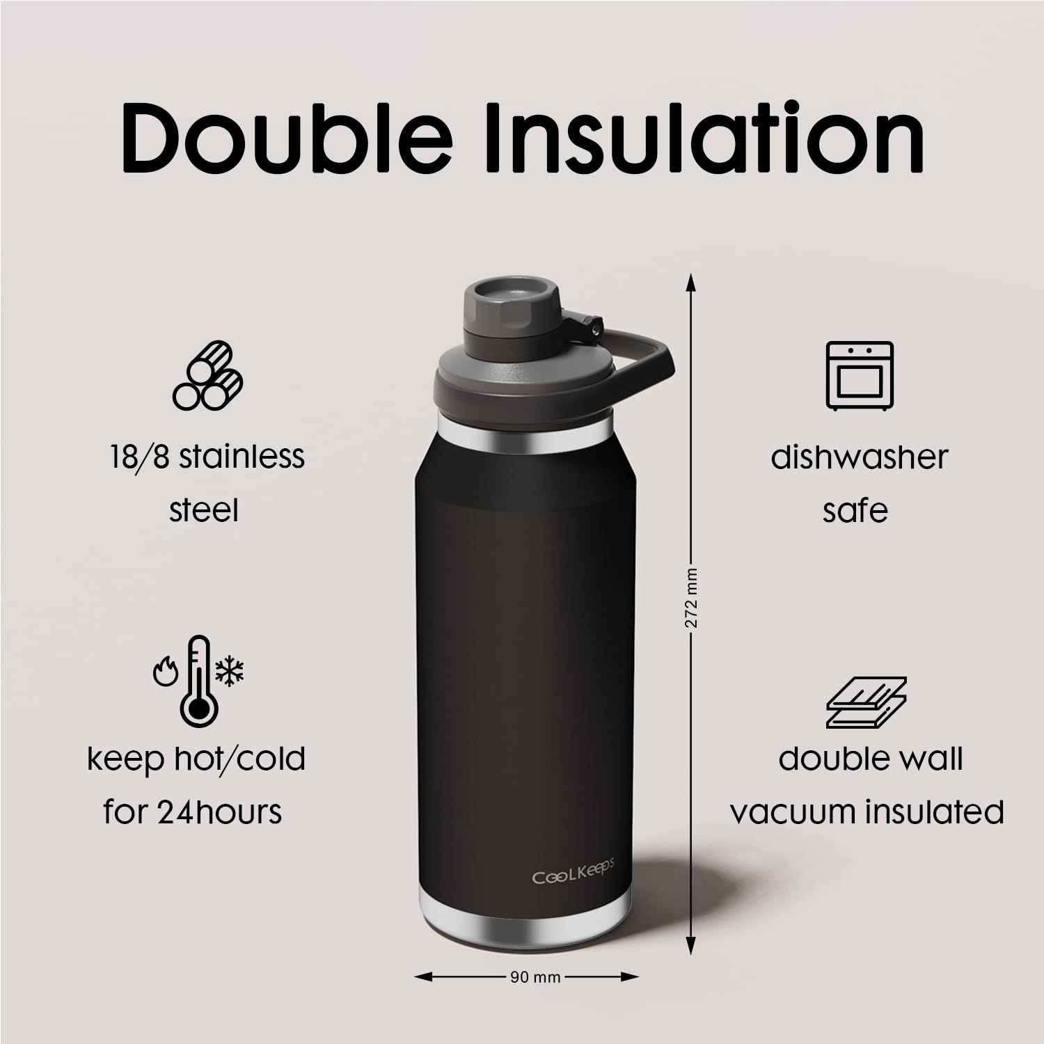 Insulated Water Bottle 34 Oz With Fixable Lid For Sport Travel Gym Stainless Steel Water Bottle
