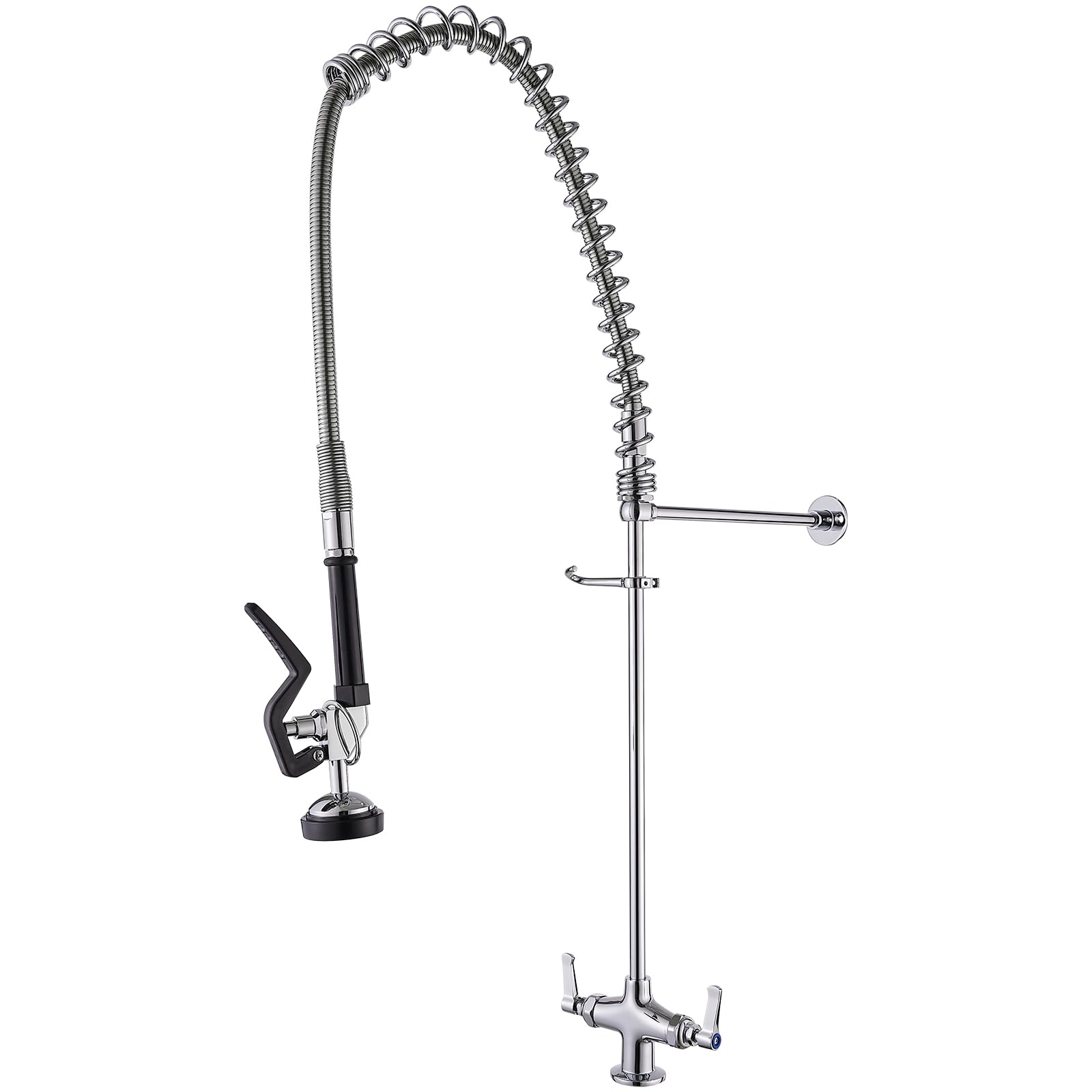 Bathfinesse Commercial Sink Faucet With Sprayer 39" Height Deck Mount Single Hole Double Handle Coiled Spring Pull Down Spray Pre Rinse Restaurant Kitchen Faucet With High Pressure Spray Valve