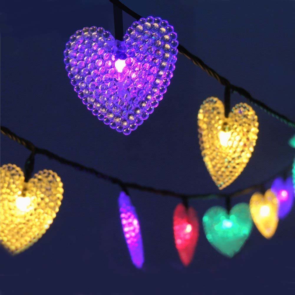 Lafeina Solar Powered String Lights, 20Ft 30 Led Solar Heart-Shaped String Lights Waterproof Ambiance Lighting For Indoor Outdoor Patio Garden Home Christmas Wedding Party Decoration (Multi)