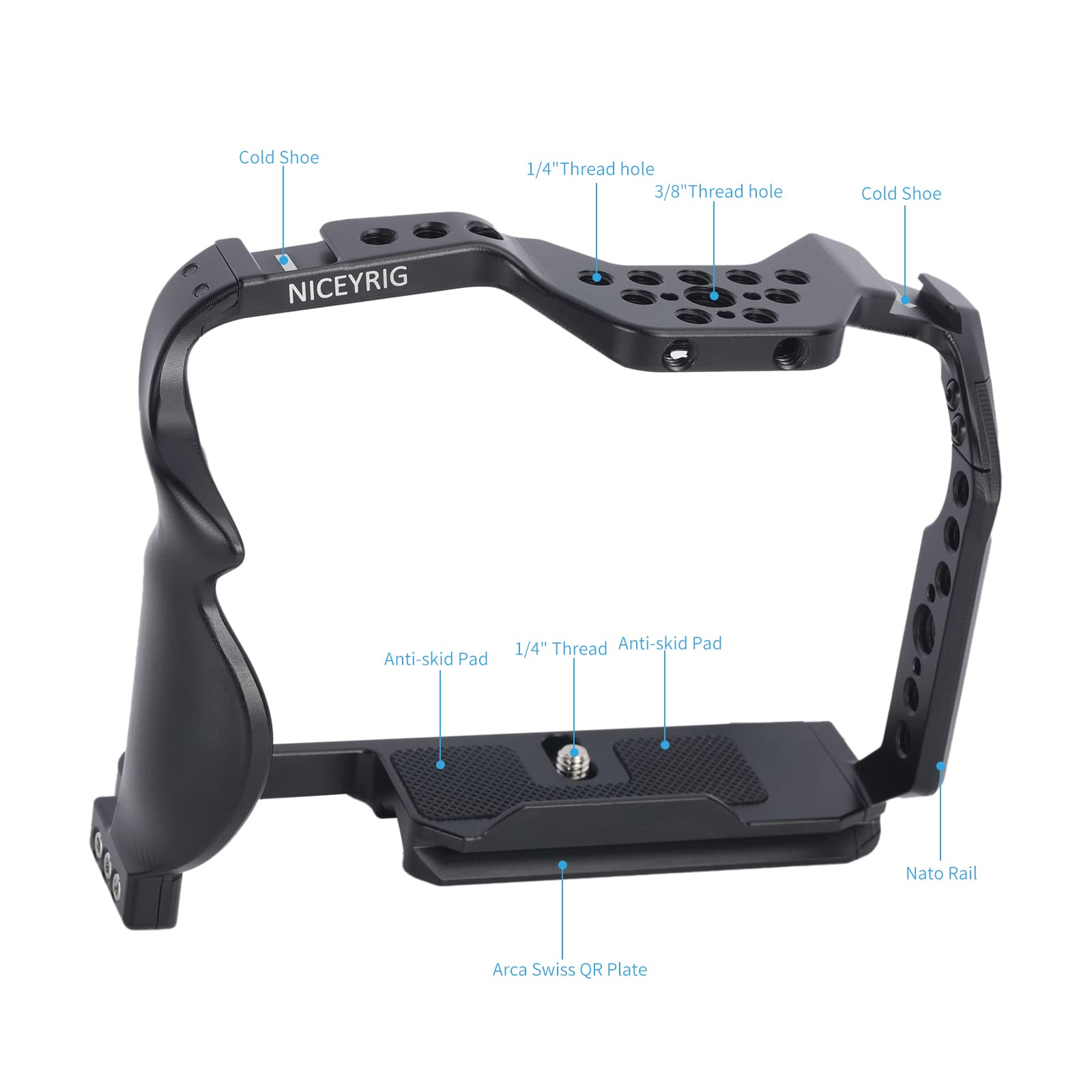 Niceyrig Lumix Gh7/Gh6 Cage Kit With Top Handle For Panasonic Gh7 Gh6 Mirrorless Camera Dslr Videomaking Rig Stabilizer With Quick Release Plate For Arca-Style Cold Shoe