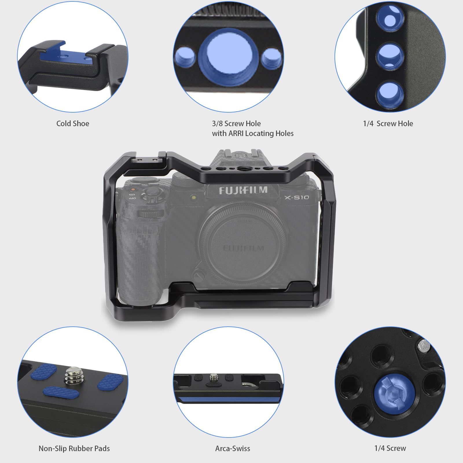 Leftfoto Camera Full Cage For Fujifilm X-S10,Extension Mount Microphone Fill Light Bracket Filming Accessories,With Cold Shoe