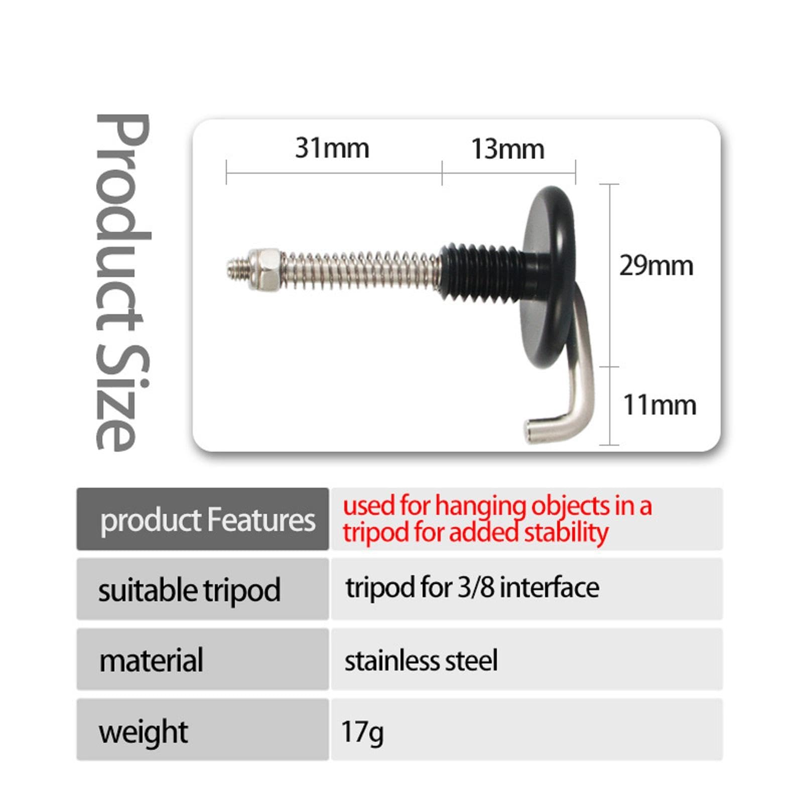 Teckeen Metal Body Tripod Gravity Hook, 3/8 Threaded Dslr/Slr Camera Tripod Gravity Hook For Tripod Dslr Cameras
