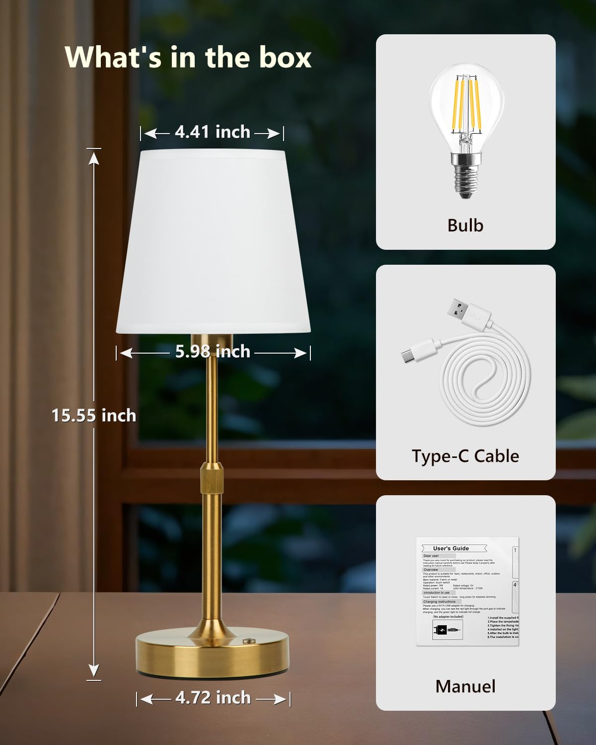 Yiliaw Cordless Table Lamp For Bedroom Adjustable Height Portable Led Desk Lamp, 4200Mah Battery Operated, Stepless Dimmable Touch Lampfor Restaurant Bedroom Bars Outdoor Party, Led Bulb Included