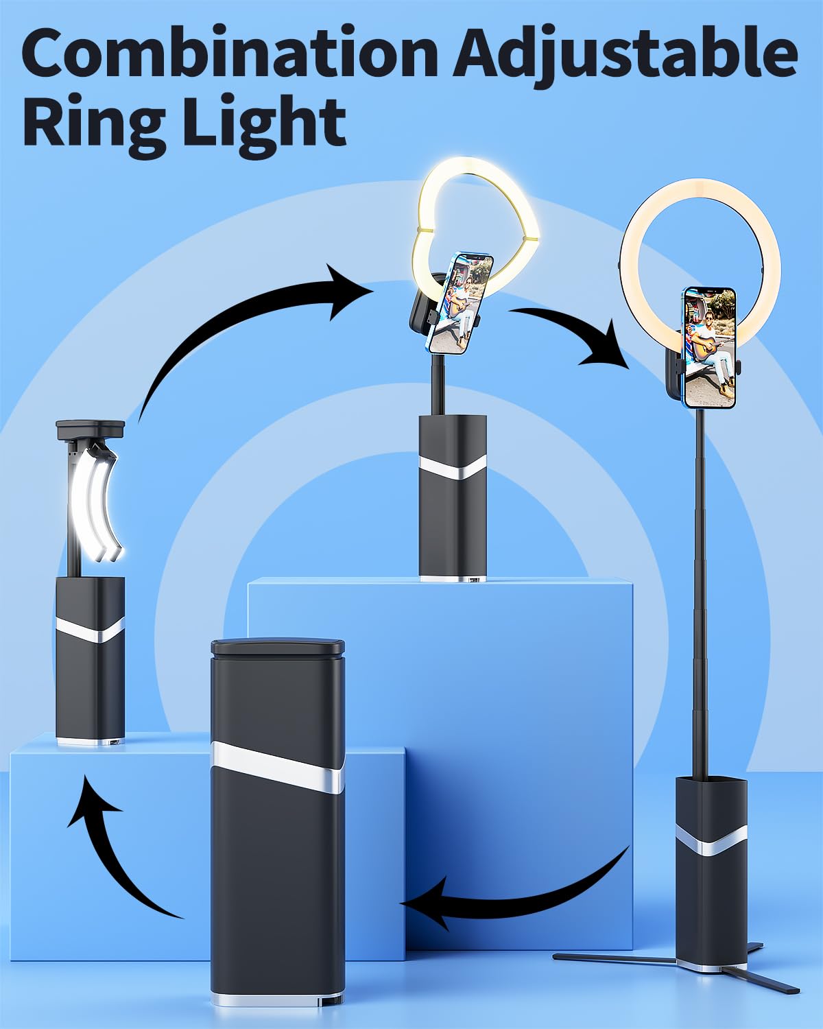 Beitier 10" Foldable Ring Light With 76" Extendable Tripod Stand, 4000Mah Led Circle Light With Phone Holder For Video Recording, Photography, Live Stream, Makeup, Tiktok, Youtube (Black)