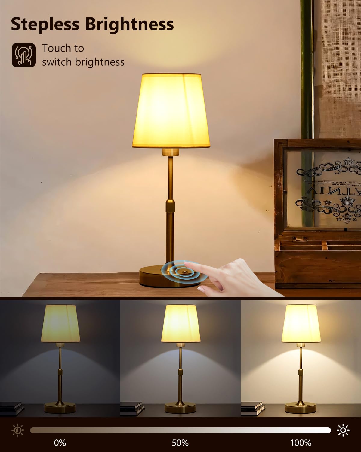 Yiliaw Cordless Table Lamp For Bedroom Adjustable Height Portable Led Desk Lamp, 4200Mah Battery Operated, Stepless Dimmable Touch Lampfor Restaurant Bedroom Bars Outdoor Party, Led Bulb Included