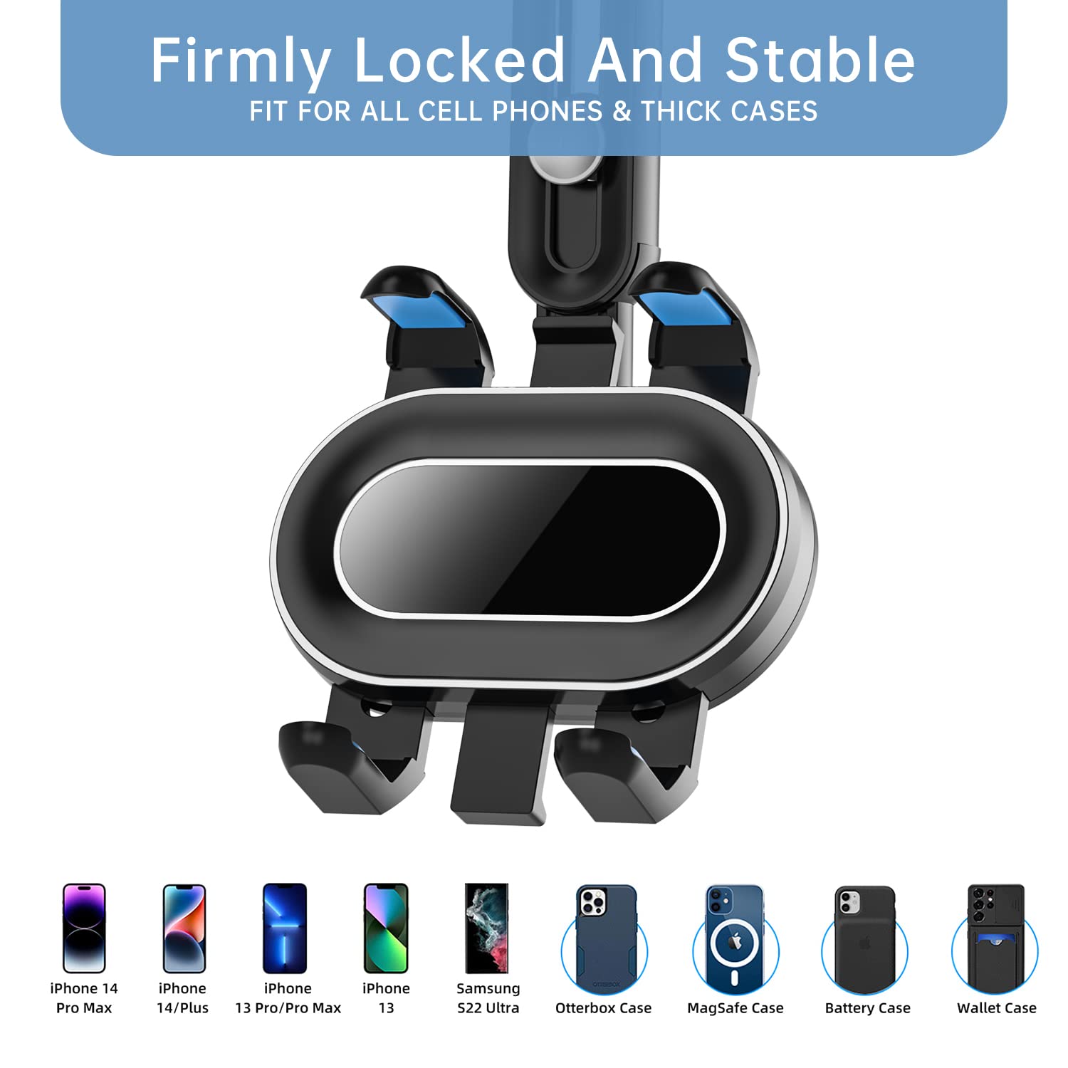 Wuitin Rearview Mirror Phone Holder For Car,360°Rotatable And Retractable Multifunctional Rear View Mirror Phone Holder,Four Corners Fixed Anti-Shake Design,For All Mobile Phones And All Car