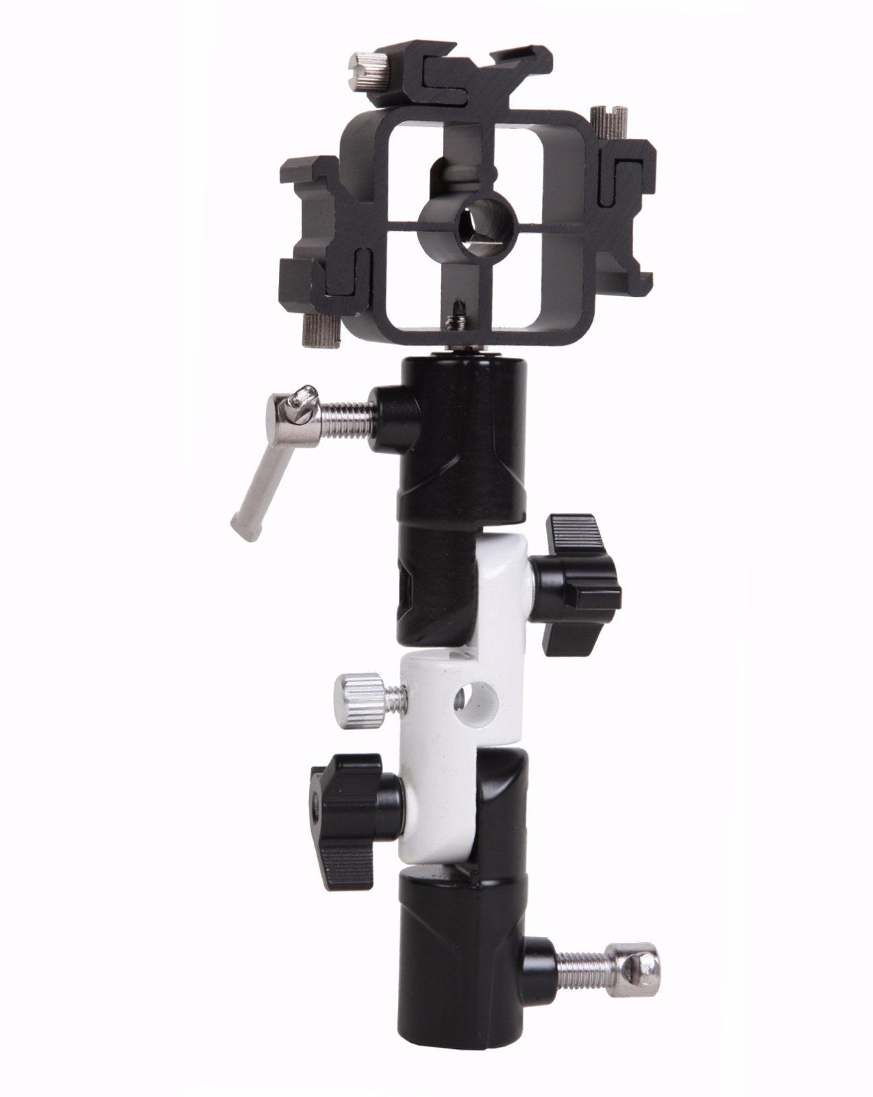 Exmax Full Aluminum Pro Flash Hot Cold Shoe With Triple (3) Flash Mount Head Umbrella Holder Adapter Mount With Swivel/Tilt Bracket 3 Section U Shape Studio Light Stand Speedlight