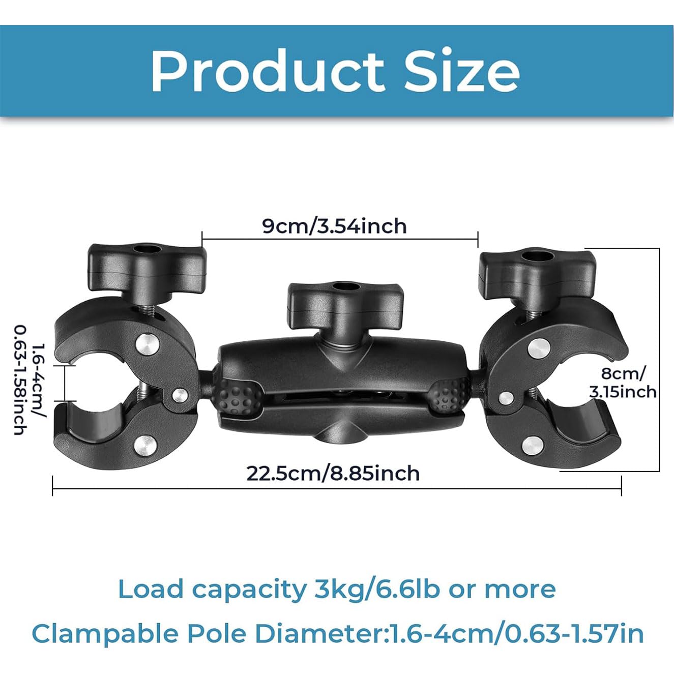 Sequpr Super Clamp Double Camera Clamp, Camera Clamp Mount With Non-Slip Head, Magic Arm Double Ball Head Adapter For Photography Light Stand, Umbrella, Selfie Stick, Reflector, Desktop, Cross Bars