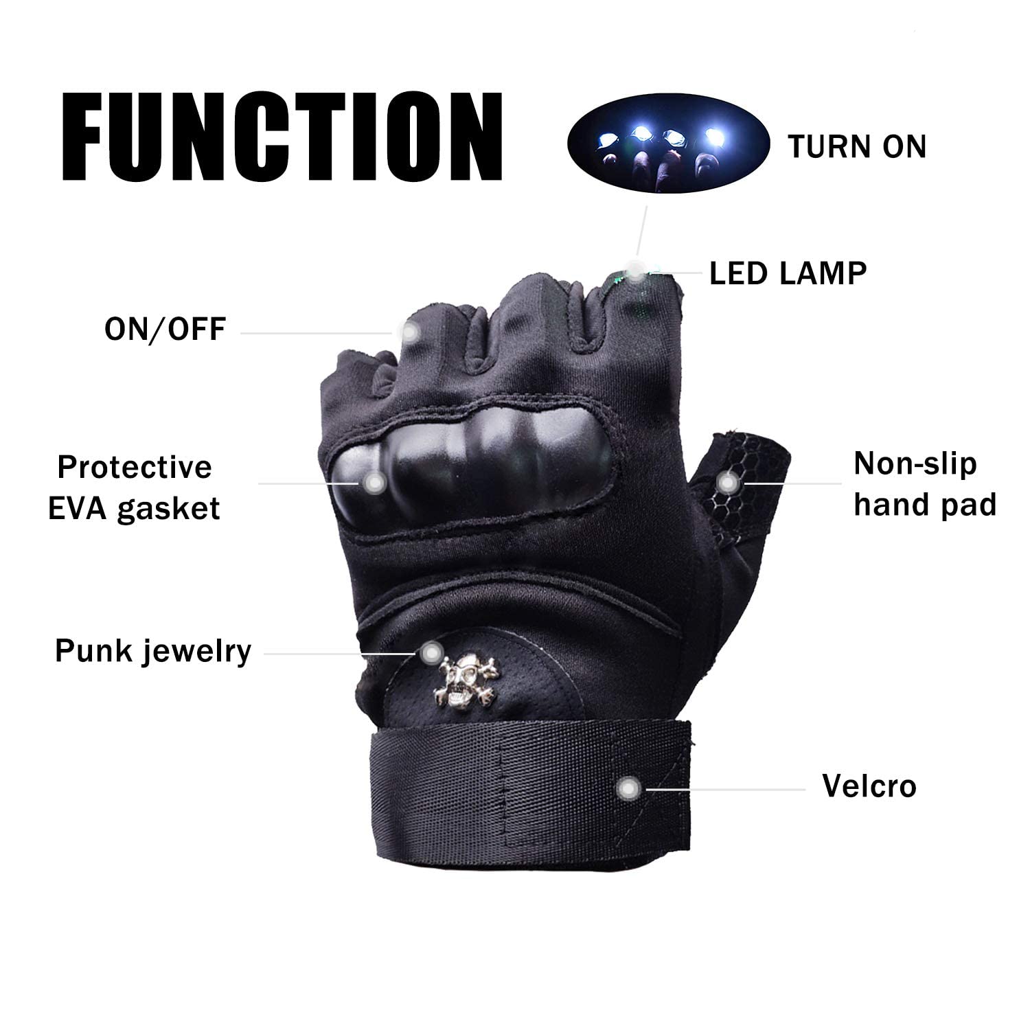 Cyuanxgr Led Flashlight Gloves, Half Finger Lighted Gloves  For Men Women, Flashlight Gloves With 8 Leds Stocking Stuffers Cool Gadgets Christmas Birthday  For Men And Women