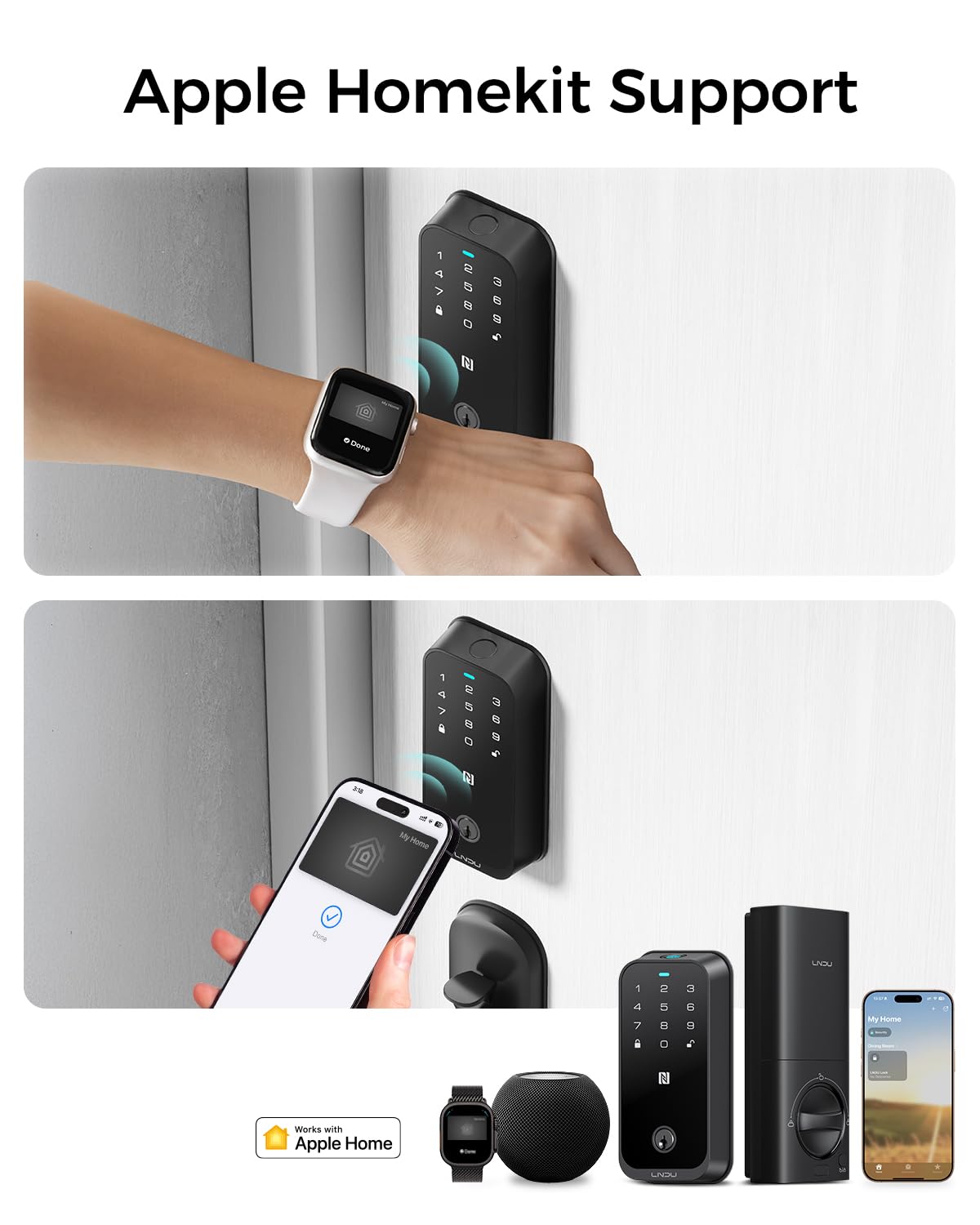 Lndu Smart Lock Hk01, Keyless Entry Door Lock With Apple Home Key, Fingerprint Deadbolt, Supports Apple Homekit, Safety Lock For Front Door, Easy Installation, Auto-Locking