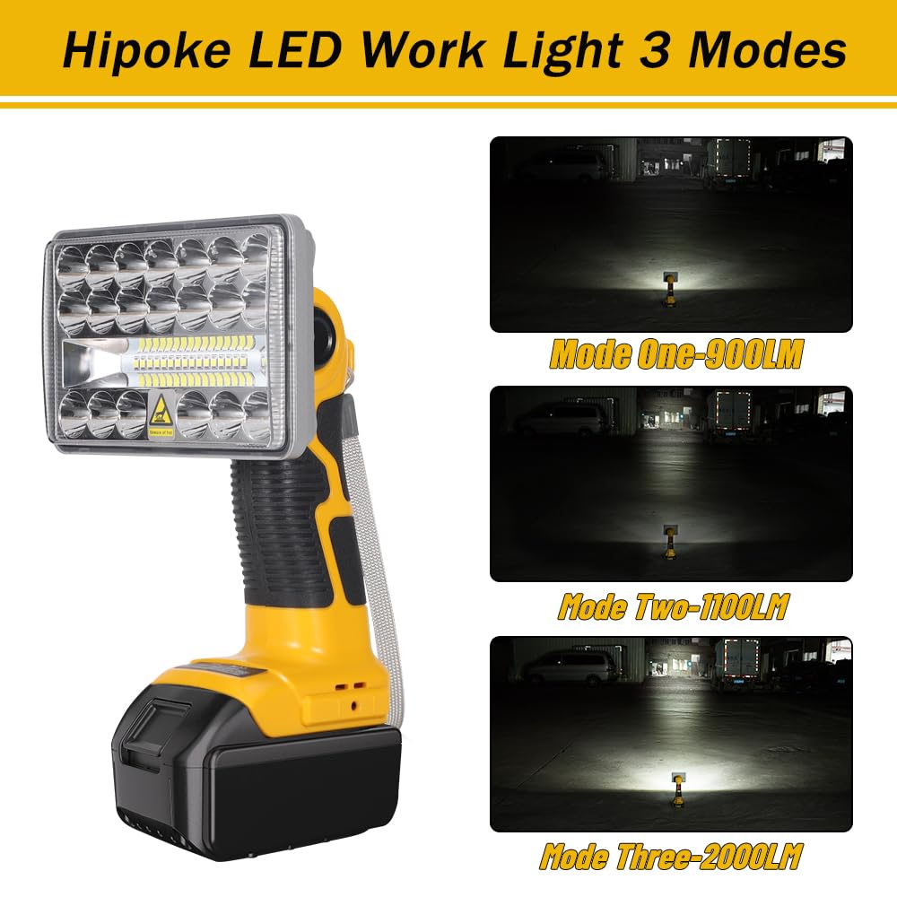 Hipoke 18W Light For Dewalt 20V Max Lithium-Ion Batteries, 2000Lm Flashlight Spotlight With Usb Port, Led Work Light 110 Degree Pivoting Head Zinc Alloy…