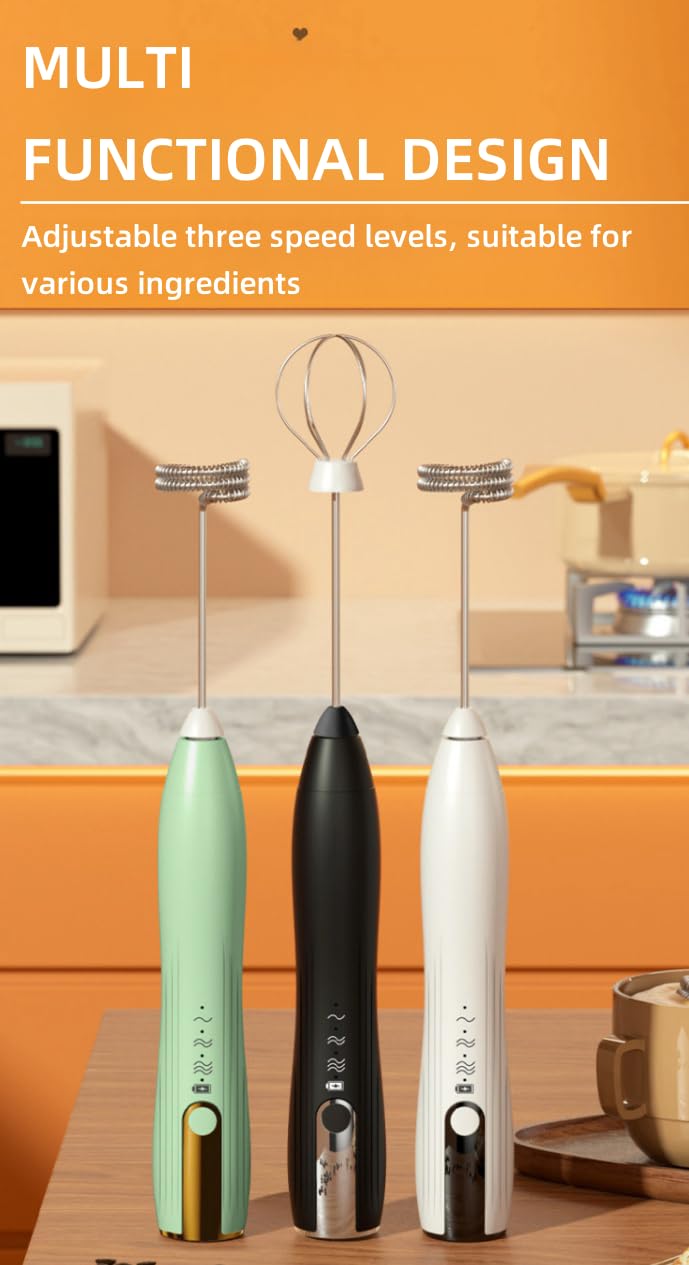 Uniqus 2-In-1 Hand Blender Electric With Usb Rechargeable 3 Speeds Immersion Blender Handheld For Coffee Latte, Hot Chocolate, Egg Stainless Steel Blade Stick Blender With Whisk