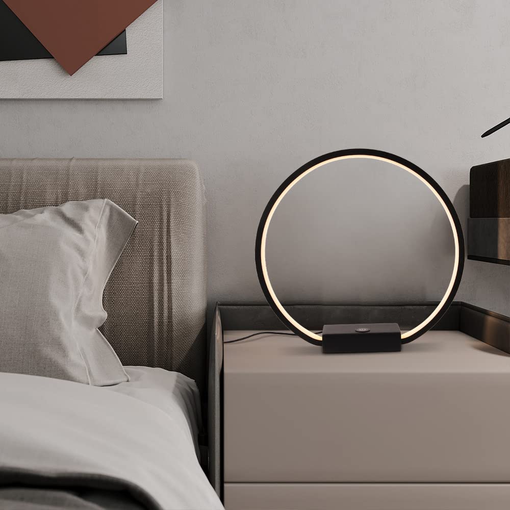 Masivel Led Circle Table Lamp Touch Control 3-Way Dimmable Bedside Nightstand Lamp With Usb Port Modern Tabletop Lamps, 12W 3000K Warm Light, Desk Lamp For Bedroom Living Room, Black