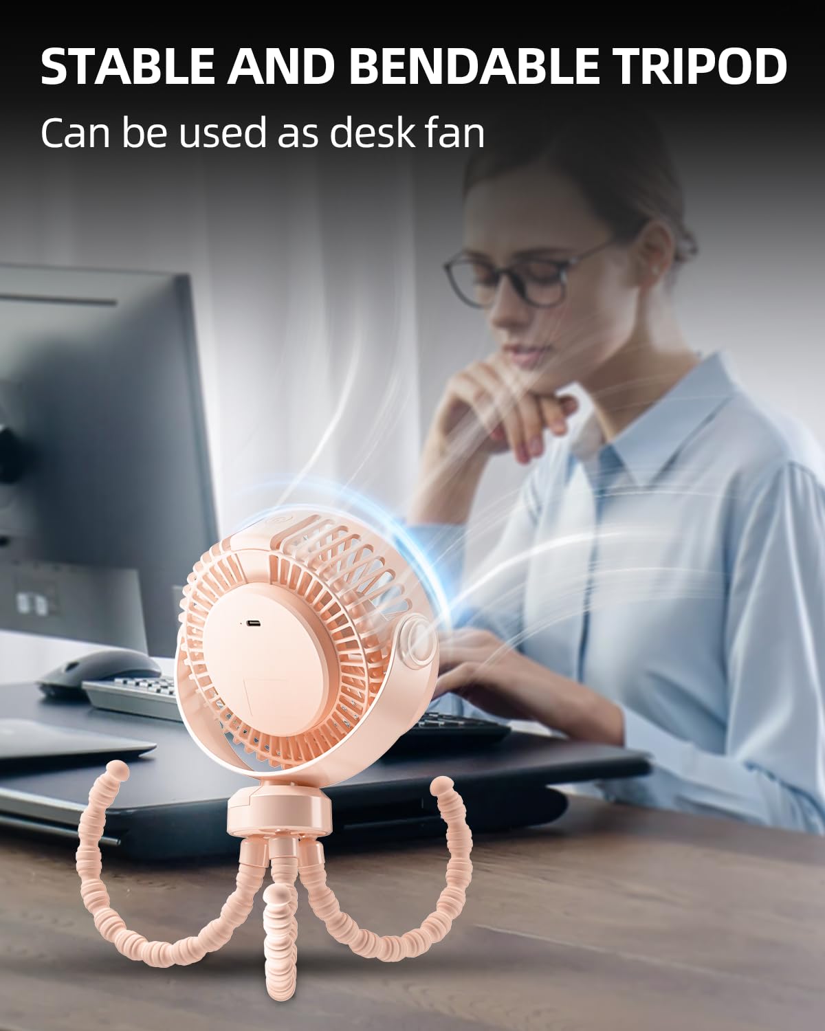 Stroller Fan, Battery Operated Clip On Portable Fan, 360°Rotate Usb Rechargeable Personal Desk Fan
