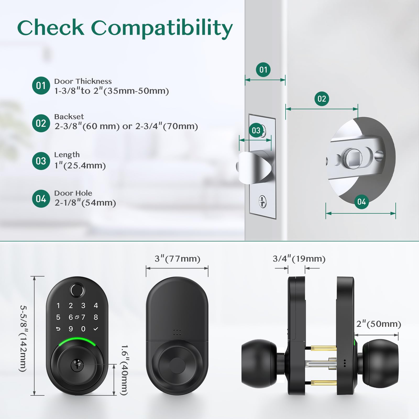 Yamiry Keypad Smart Door Lock With Knob, Keyless Entry Digital Lock With Handle, Fingerprint Electronic Knob For Front Door, Generate Passcode Remotely, Easy Installation