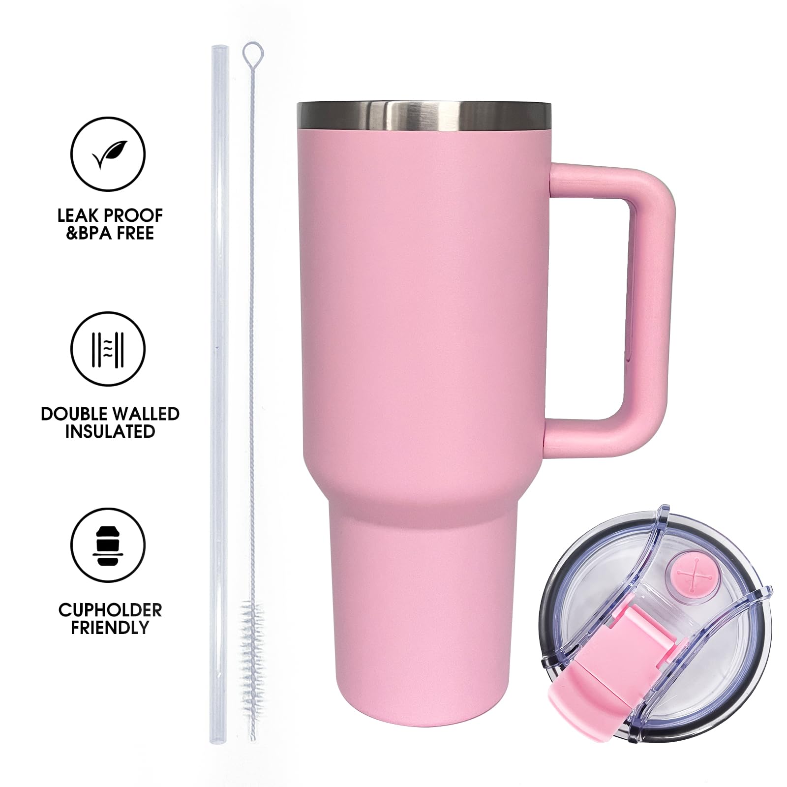 40 Oz Tumbler With Handle And Straw Lid,Insulated Reusable Stainless Steel Water Bottle Travel Mug
