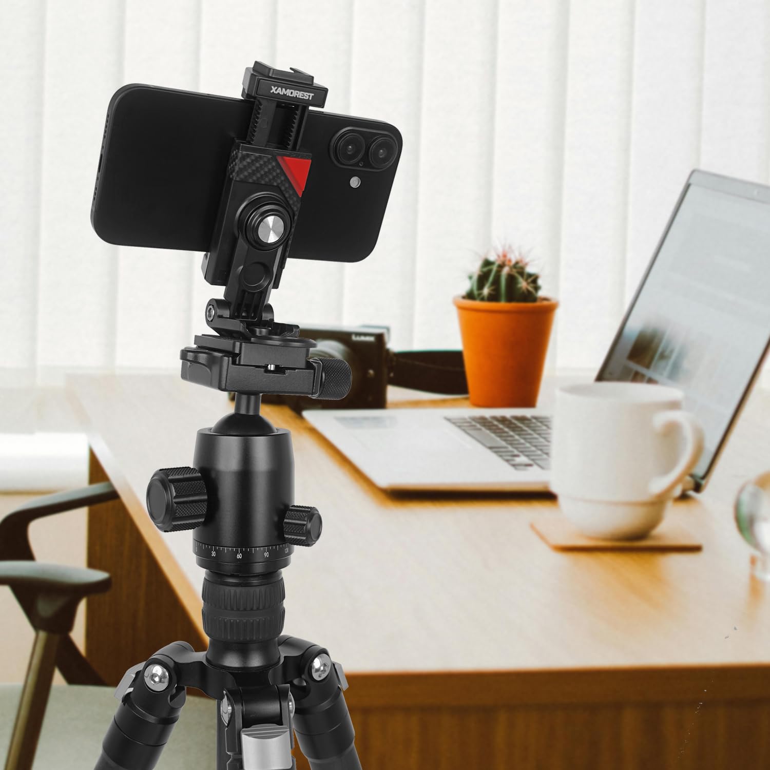 Xamorest Tripod Phone Mount, Phone Holder/Vertical And Horizontal Tripod Mount Adapter Rotatable Bracket With 1/4 Inch Screw/Adjustable Clip For Phone, Selfie Stick, Camera Stand
