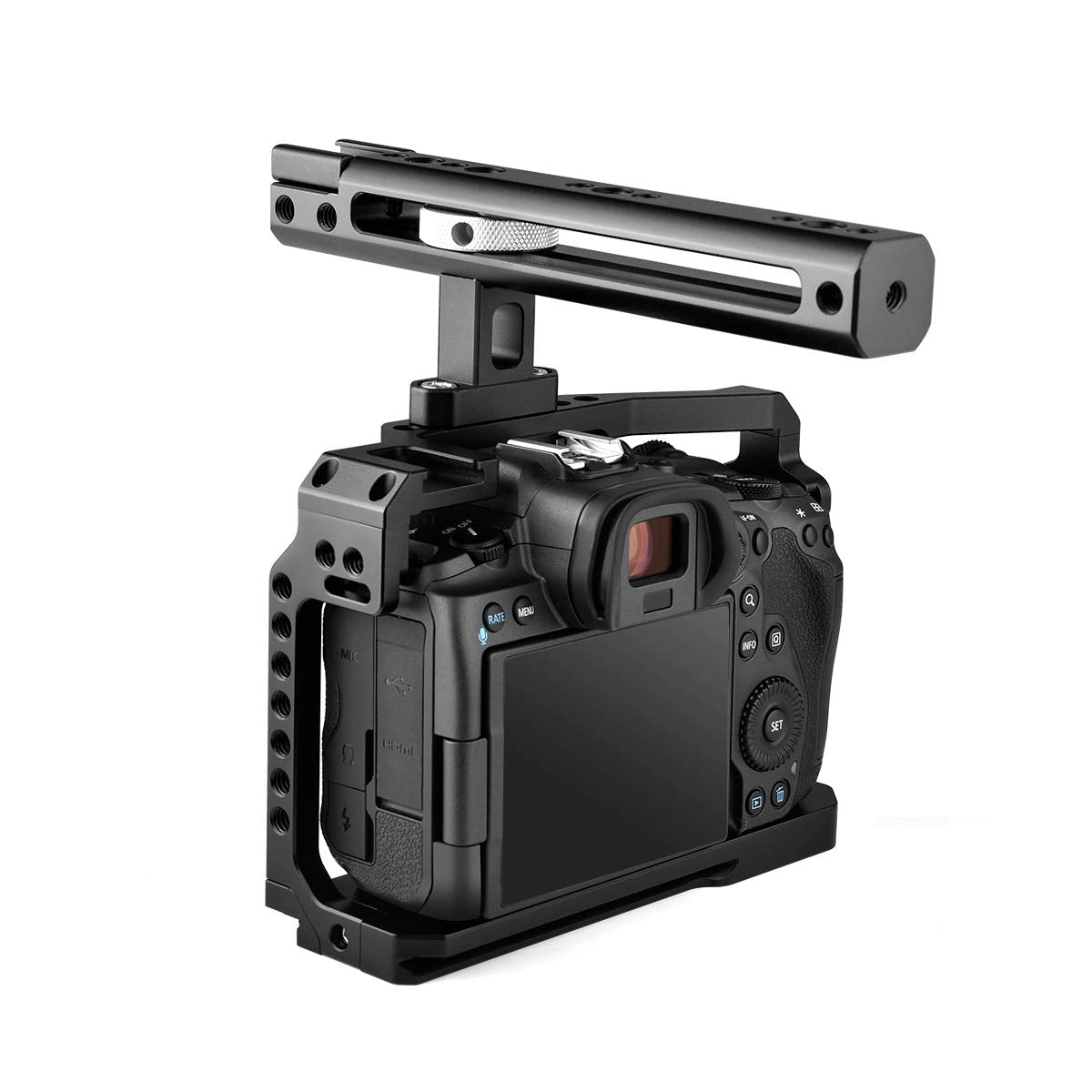 Kamthing Aluminum Video Camera Cage Stabilizer For Canon Eos R5 R6 With Top Handle Grip Multiple 1/4" 3/8" Screw Mount (Cage With Top Handle)