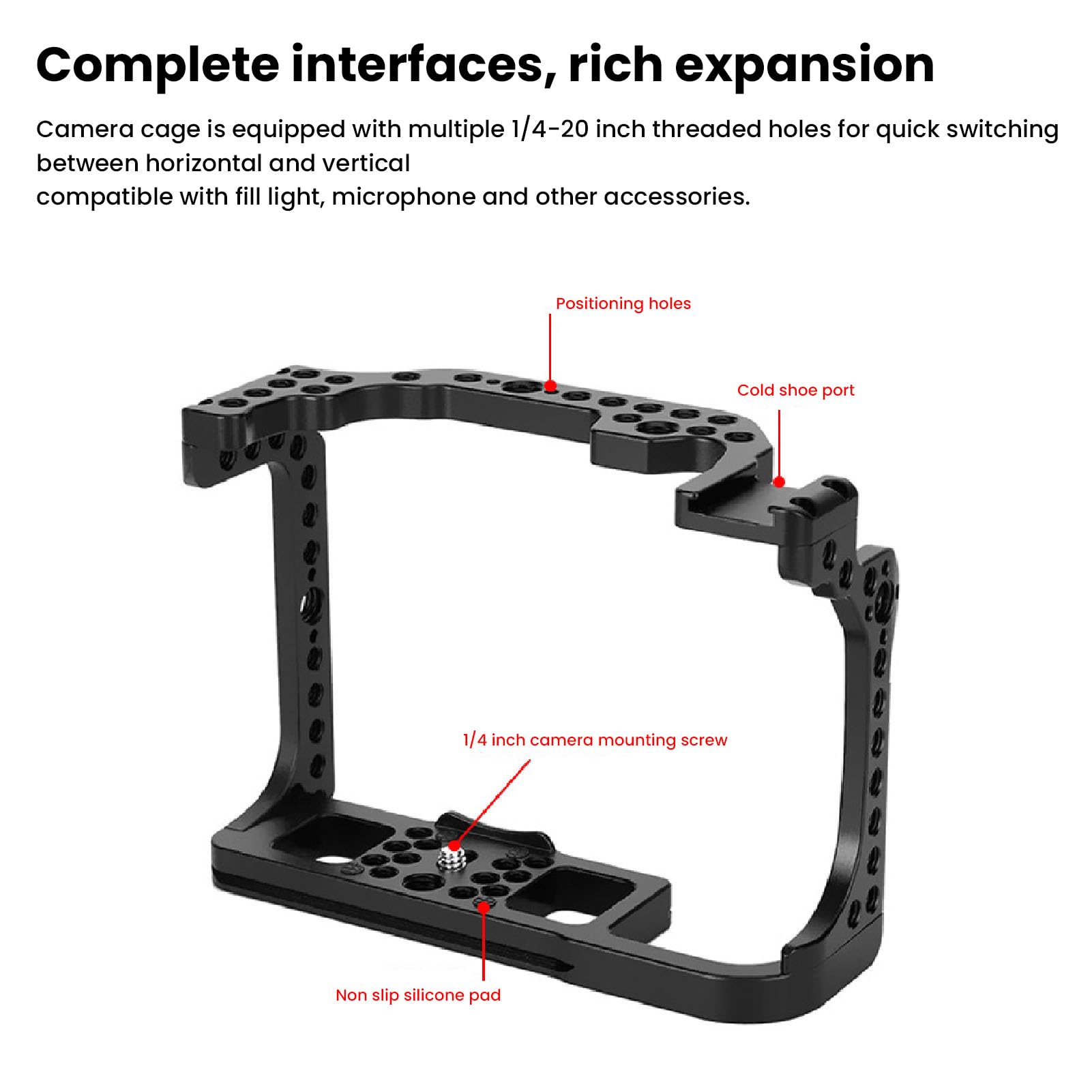 Saskate Camera Cage For Eosr Aluminum Alloy Quick Release Camera Video Rig With 1/4 3/8 Inch Screw Hole Cold Shoe Mount, For Arca 38Mm Groove