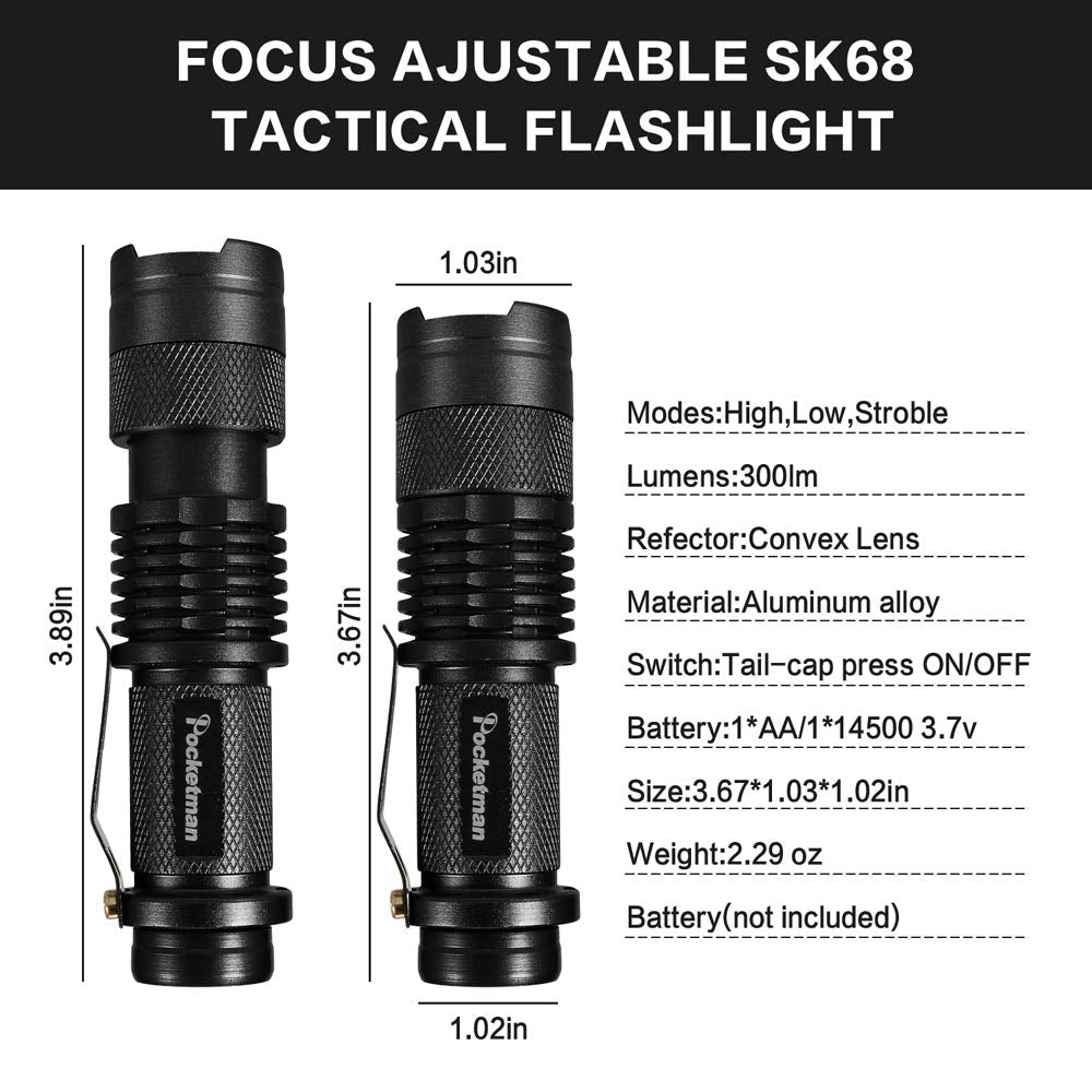 Modoao 6 Pack Led Mini Flashlights 7W 300Lm Sk-68 3 Modes Adjustable Focus Zoomable Q5 Led Tactical Flashlight For Camping Hiking Emergency (Six Color Pack)