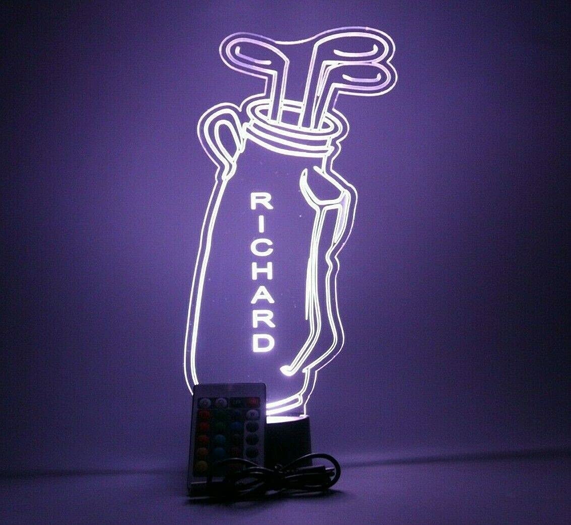 Mirror Mania Golf Bag & Clubs Night Light Up Table Desk Lamp Led Player Golfer Hole In One Game Sports Personalized Name, Unique Present - It'S Wow, With Remote, 16 Color Options, Engraved, Great