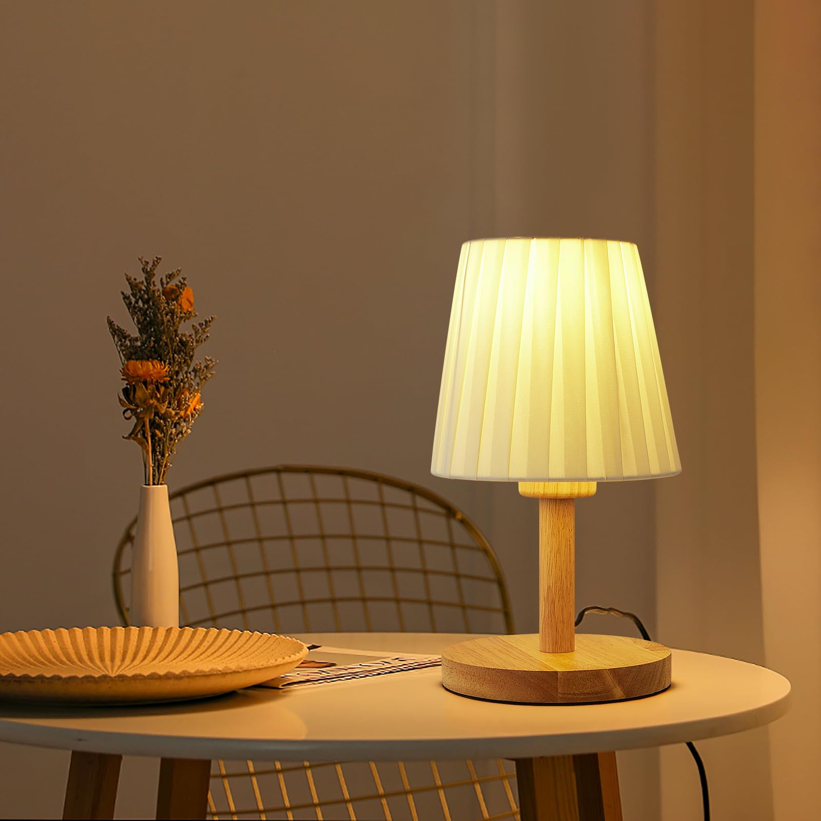 Cxwv Small Table Lamp Pale Yellow Simple Bedside Lamp Modern Desk Lamp Natural Nightstand Lamp With Yellow Hand-Folded Lampshade & Solid Wood Base For Living Room,Bedroom,End Table (Cx-Td-5)