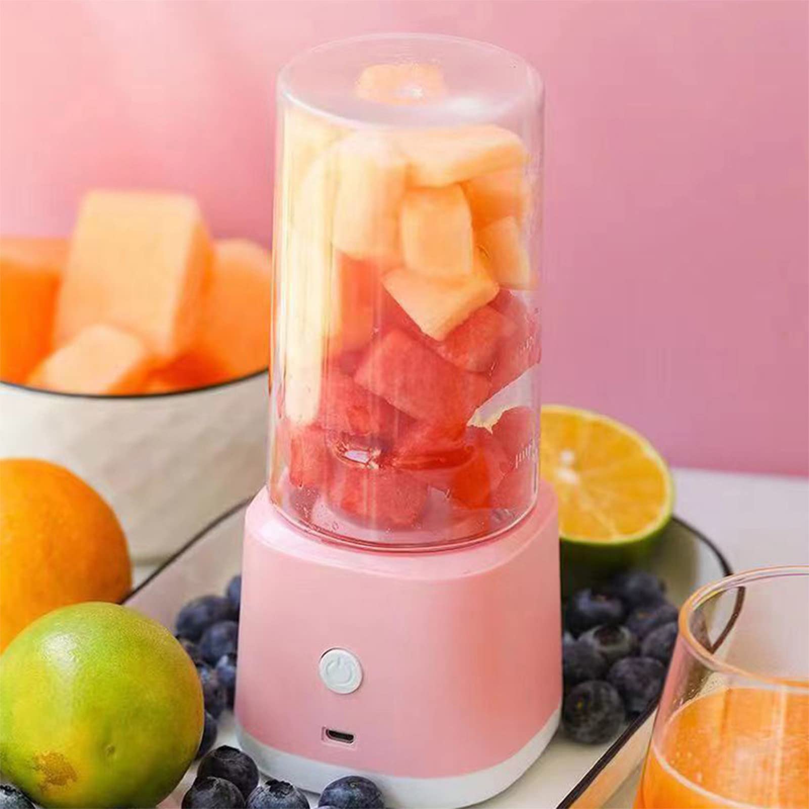 Uniqus Portable Blenders With 4 Blades 300 Ml Food Processor Usb Recharge Travel Cup Small Size Blenders Handheld Blenders For Home, Sporrt, Work Or Travel, Pink
