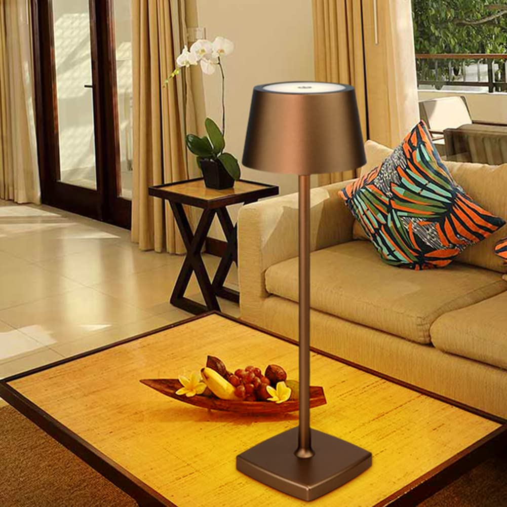 Seihoae Cordless Table Lamps Rechargeable, 6000Mah Battery, Ip54 Waterproof, Aluminum Alloy, Touch Dimming For Indoor Outdoor Restaurant Buffet Bar Coffee Shop, Brown