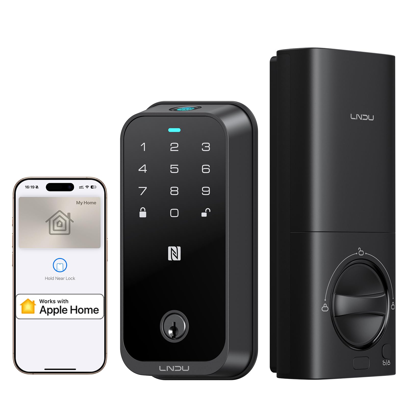 Lndu Smart Lock Hk01, Keyless Entry Door Lock With Apple Home Key, Fingerprint Deadbolt, Supports Apple Homekit, Safety Lock For Front Door, Easy Installation, Auto-Locking