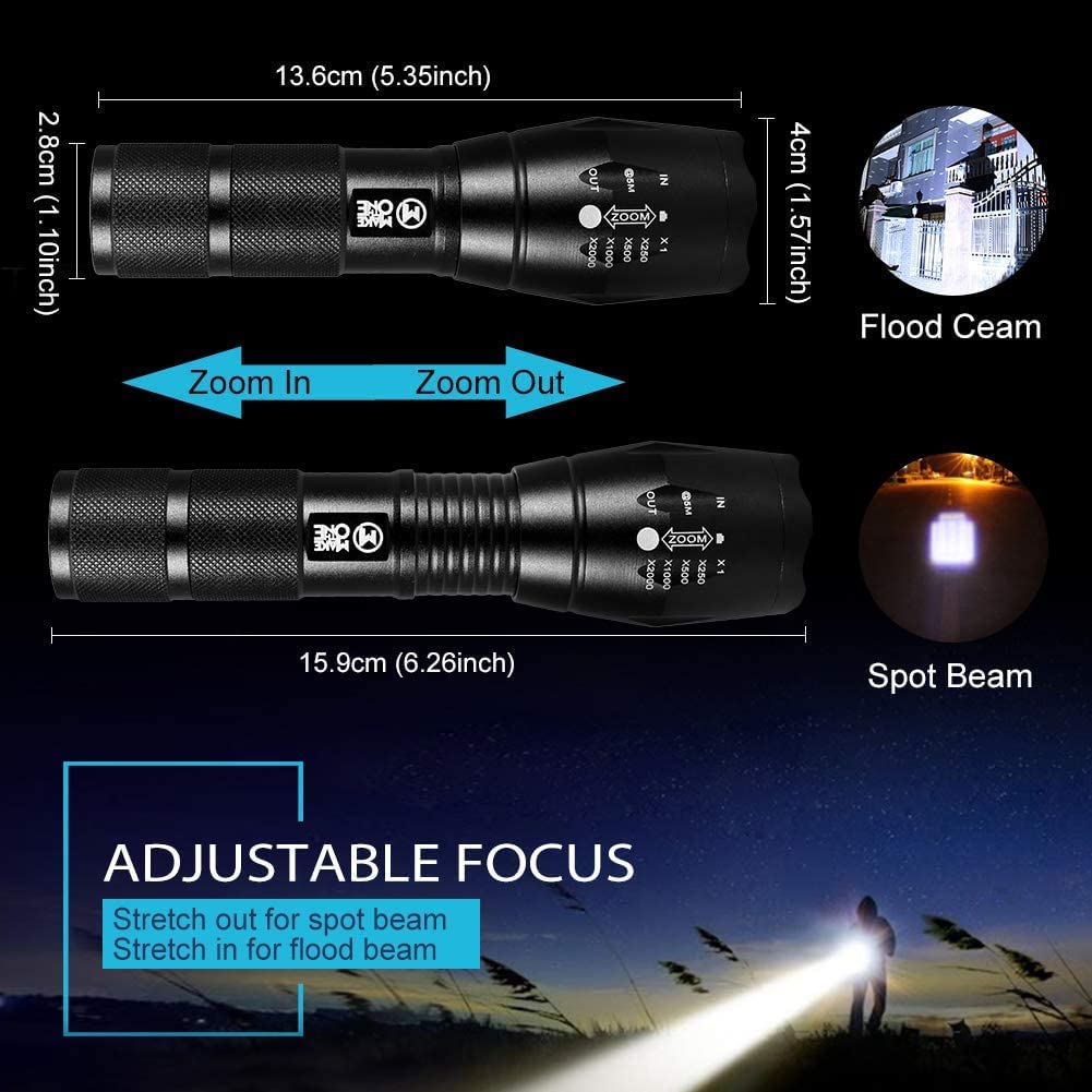Maketheone M Red And White Flashlight, Super Bright 2In1 Handheld Led Linternas Zoomable Aluminum Alloy Torch For Camping Hiking Caving Indoor Emergencies