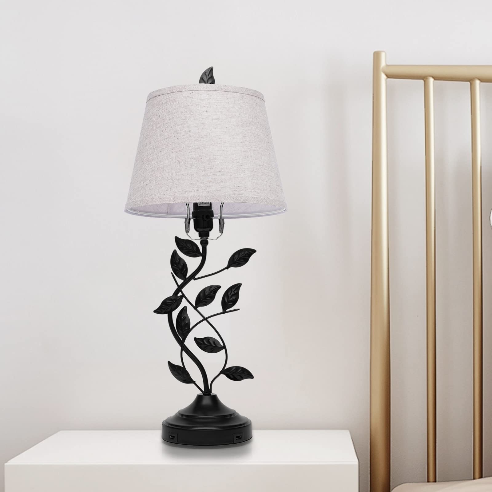 Eapmic Table Lamp With Usb Ports,Bedside End Table Lamp Traditional Nightstand Desk Lamp Large Retro Leaf Lamp For Living Bedroom Office (Retro)