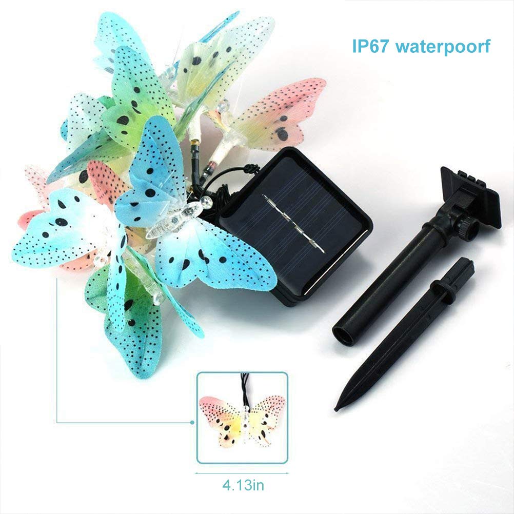Tebocr Butterfly Solar String Lights Outdoor 12 Led 12.5 Ft Waterpoof Led Solar Butterfly Lights For Garden Yard Patio Lawn Decor Party Club