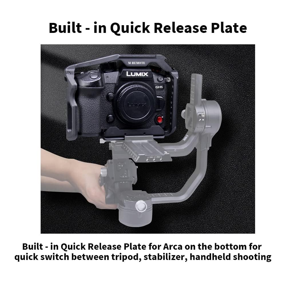 M-Remote Gh6 Aluminum Alloy Video Camera Cage For Lumix Gh6 W Cold Shoe Mount 1/4&3/8 Inch Screw Holes Full Dslr Camera Cage Rig