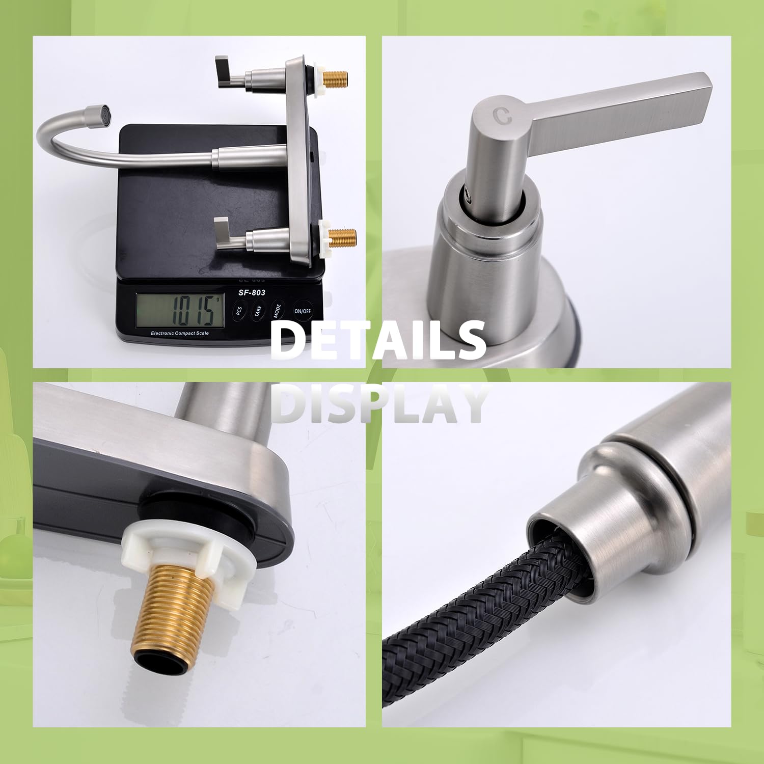 Rainmax Kitchen Faucet With Sprayer, Brushed Nickel Stainless Steel Kitchen Sink Faucet With Side Sprayer, 3 Hole Or 4 Hole Faucet For Kitchen Sink, Commercial Rv Laundry Utility Kitchen Faucet Kmf023L-1