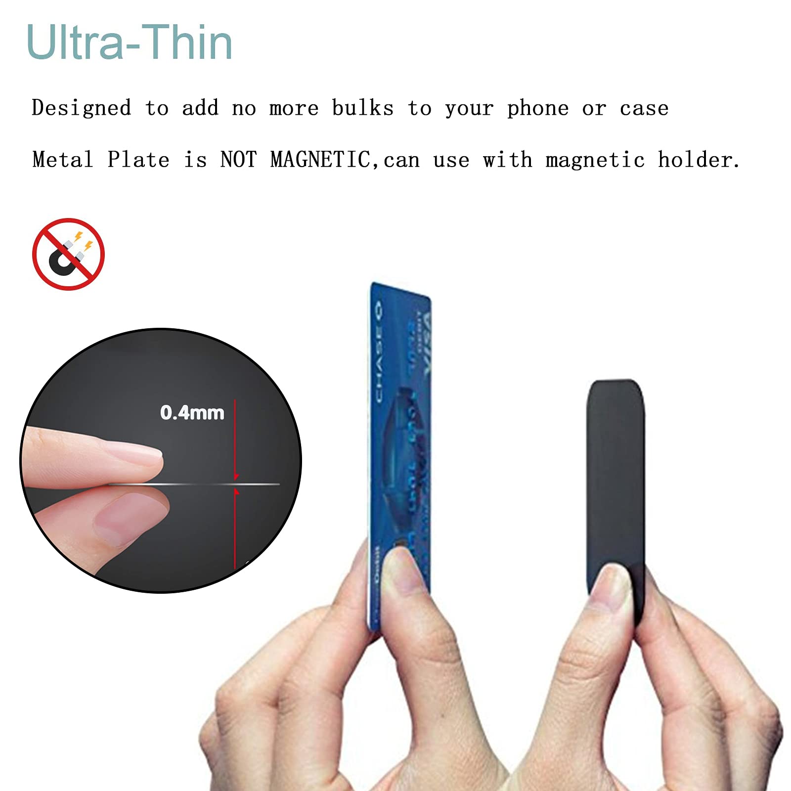 Pau1Hami1Ton Adhesive Thin Metal Plates(Compatible With Magnetic Mounts),8 Piece Metal Plates For Phone Case For Car.(4 Rectangle And 4 Round) S-07N(Black+Silver)