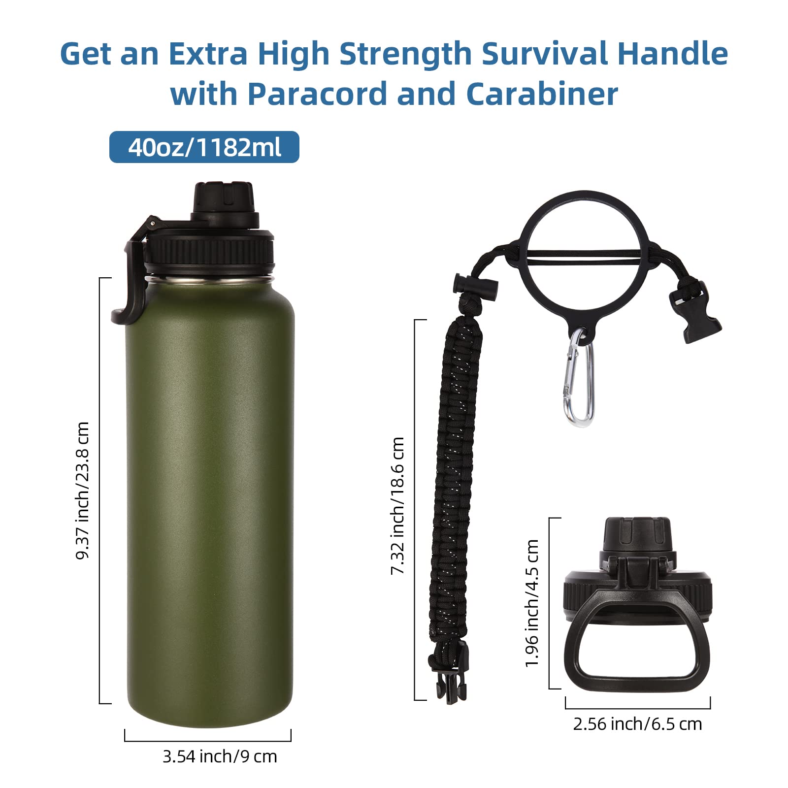 Volhoply Insulated Water Bottles Bulk 8 Pack, 40 Oz Stainless Steel Sports Bottle