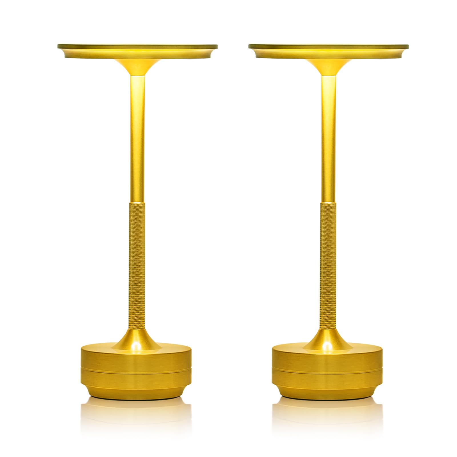 Umlaen Cordless Table Lamp Rechargeable Battery Lamp, 3 Color Stepless Dimmable Touch Lamp, Table Light For Dining Room, Living Room, Bar, Cafe, Restaurant, Patio, Camping, Pack Of 2 (Gold)
