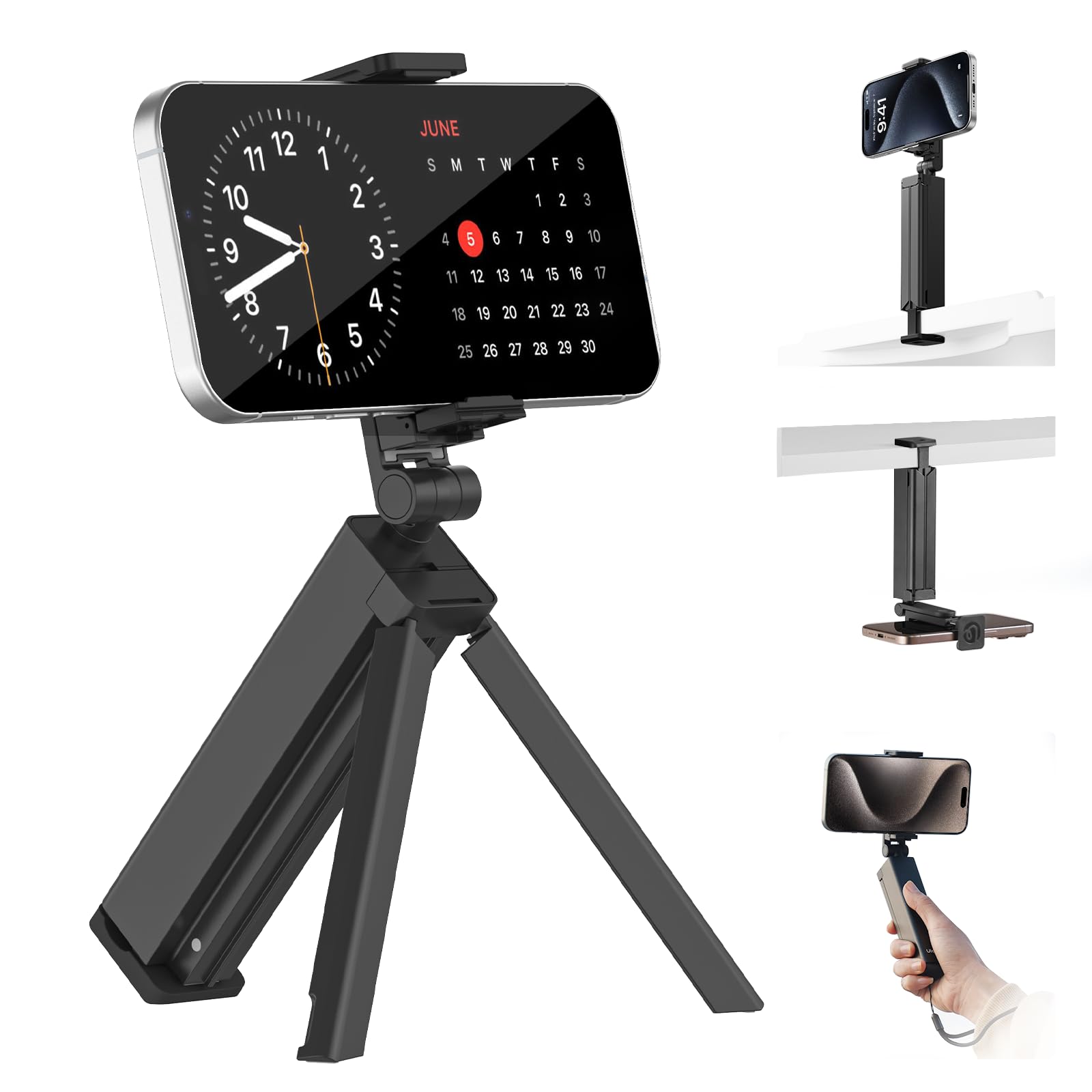 Ulanzi Sk-20 Adjustable Cellphone Stand For Desk, 360° Rotation Foldable Aluminum Phone Holder Stand, Anti-Slip Base Portable Universal Smartphone Tripod Compatible With Iphone/Android Travel Bedside