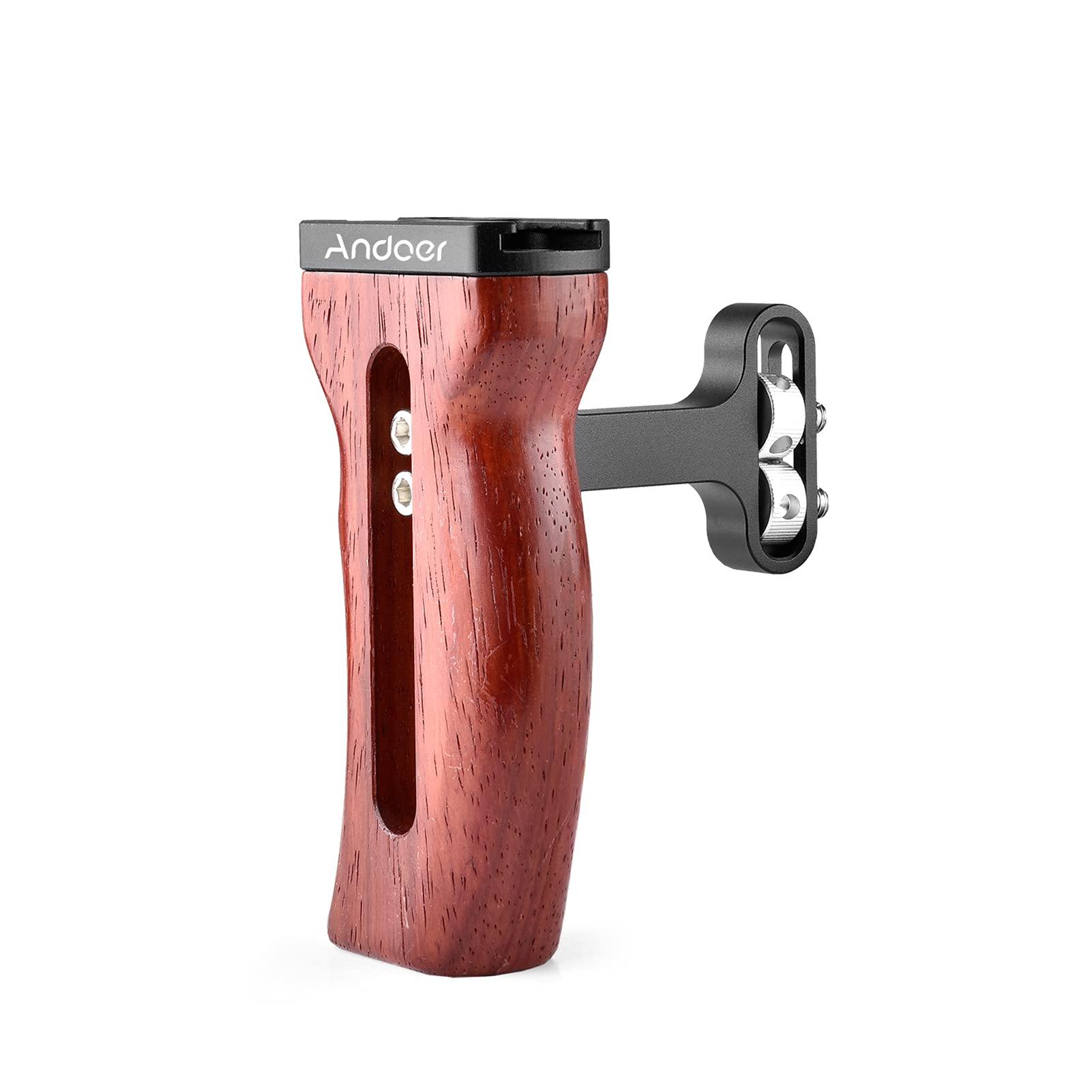 Andoer Explopur Universal Camera Cage Wooden Handle Left/Right Side Hand Grip With Cold Shoe Mount 1/4 Inch & 3/8 Inch Screw Holes Video Pgraphy Accessories