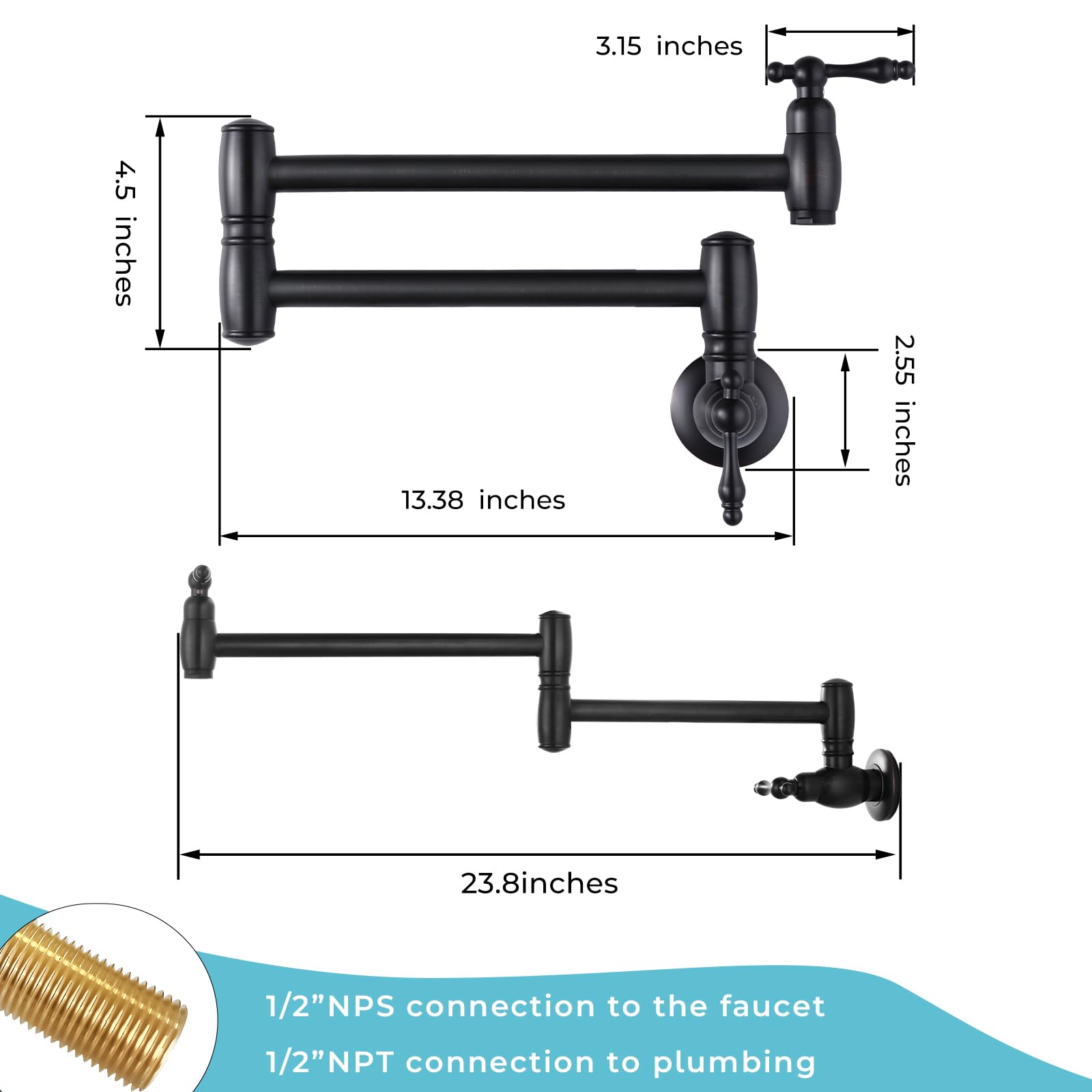 Aklfgn Akl Pot Filler Faucet, Oil Rubbed Bronze Wall Mount Kitchen Sink Pot Filler Faucet, Commercial Folding Kitchen Faucets, 2 Handle With Double Joint Swing Arms Brass Stove