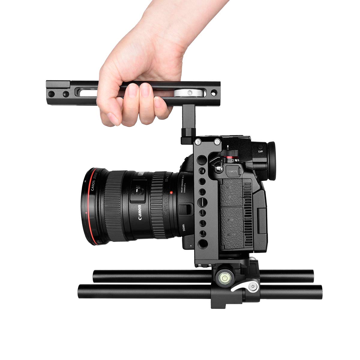 Kamthing Aluminum Video Camera Cage Stabilizer For Panasonic Lumix S1H S1R S1 Camera With Top Handle Grip And Baseplate 15Mm Rod Multiple 1/4" 3/8" Screw Mount (Cage With Top Handle And Baseplate)