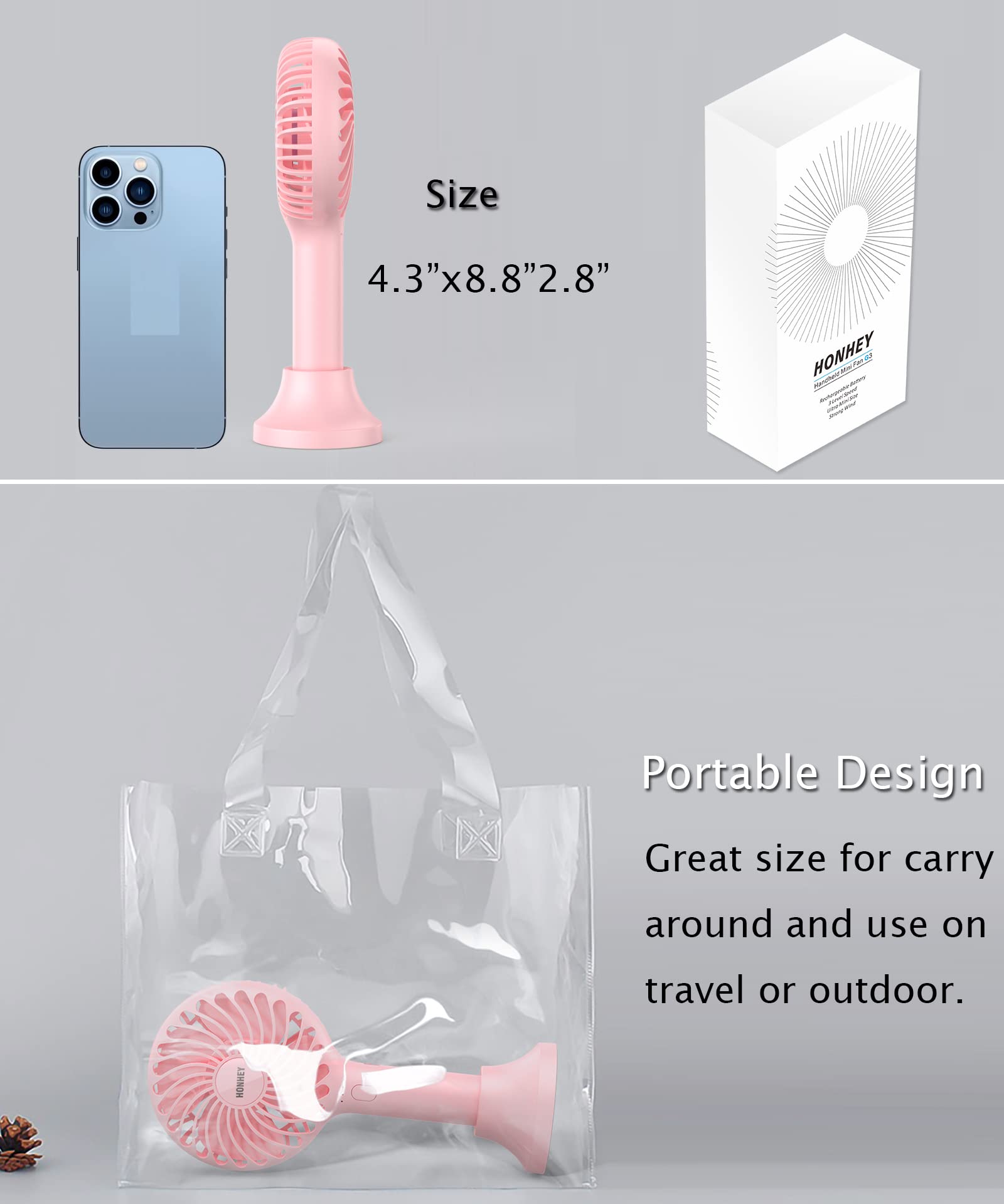 Honhey Handheld Fan, 5000 Mah Portable Fan[8-25H Working Time] With Rechargeable Battery, 4 Speed